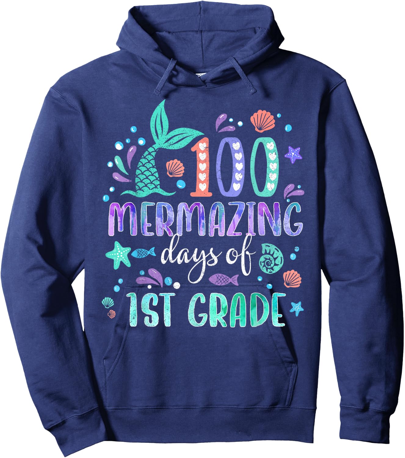100th Day Mermaid Tail 100 Mermazing Days Of 1st Grade Kids Hoodie - Hoodie | Navy