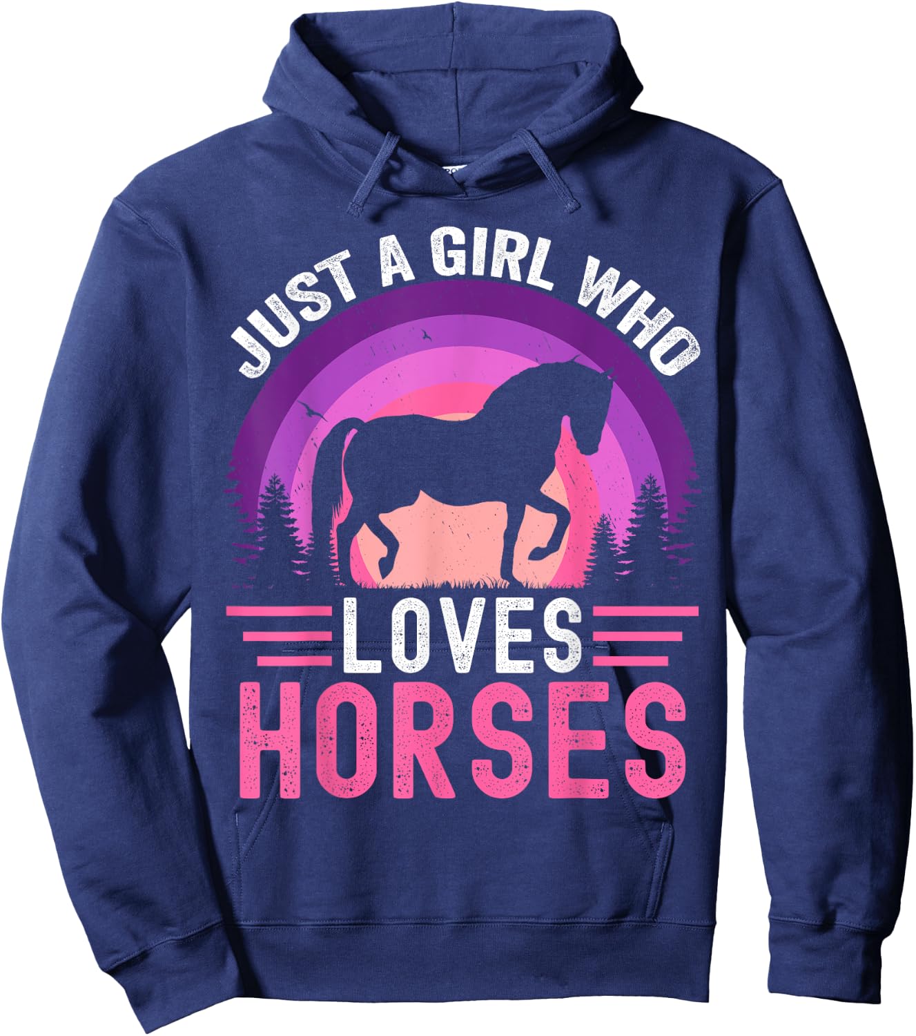 Just A Girl Who Loves Horses Retro Vintage Friesian Horse Hoodie - Hoodie | Navy