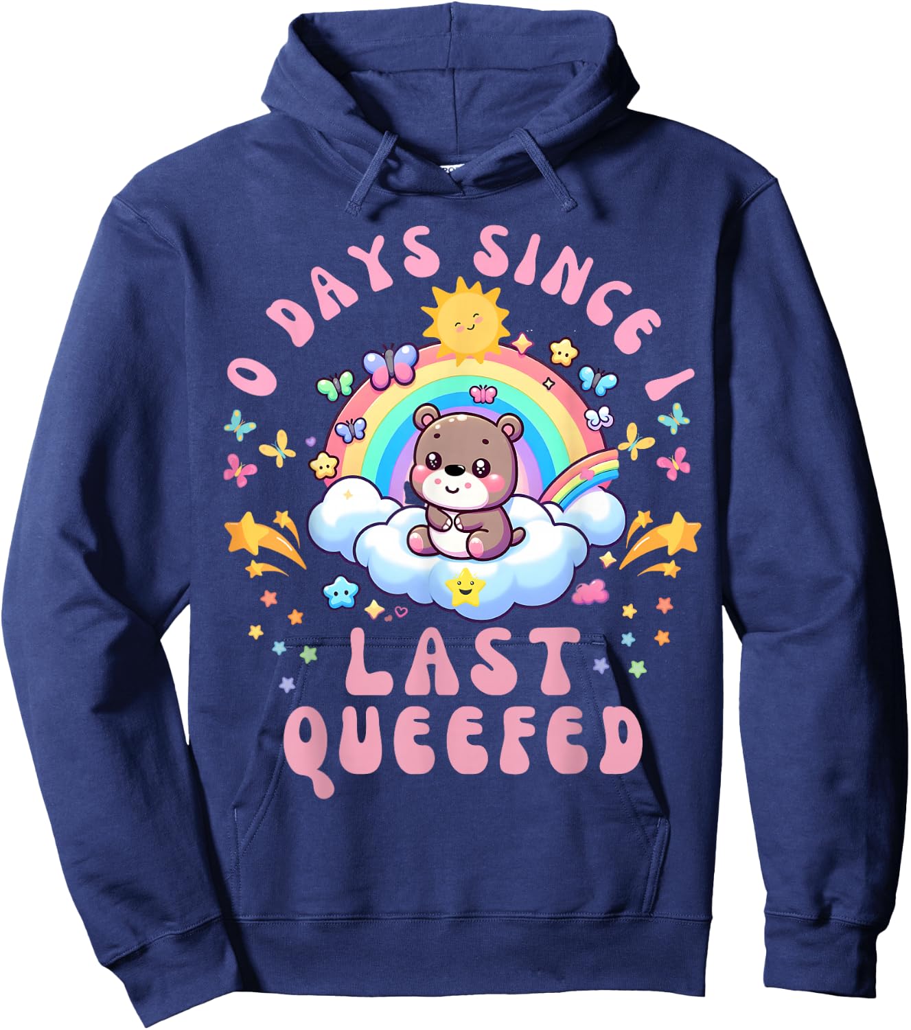 0 Days Since I Last Queefed Funny Unhinged Moo Deng Queefed Hoodie - Hoodie | Navy