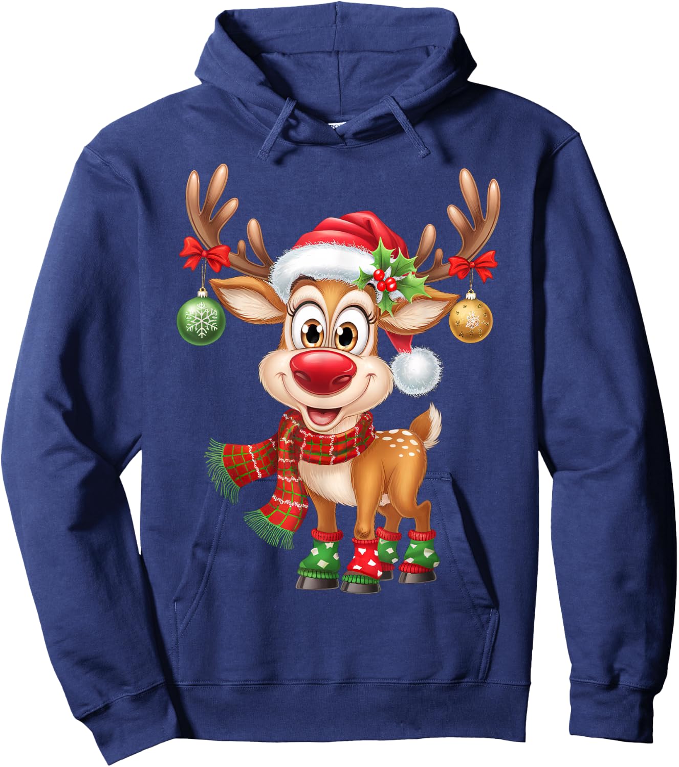 Christmas Reindeer Rudolph Funny Gift , black Hoodie - Hoodie | Navy