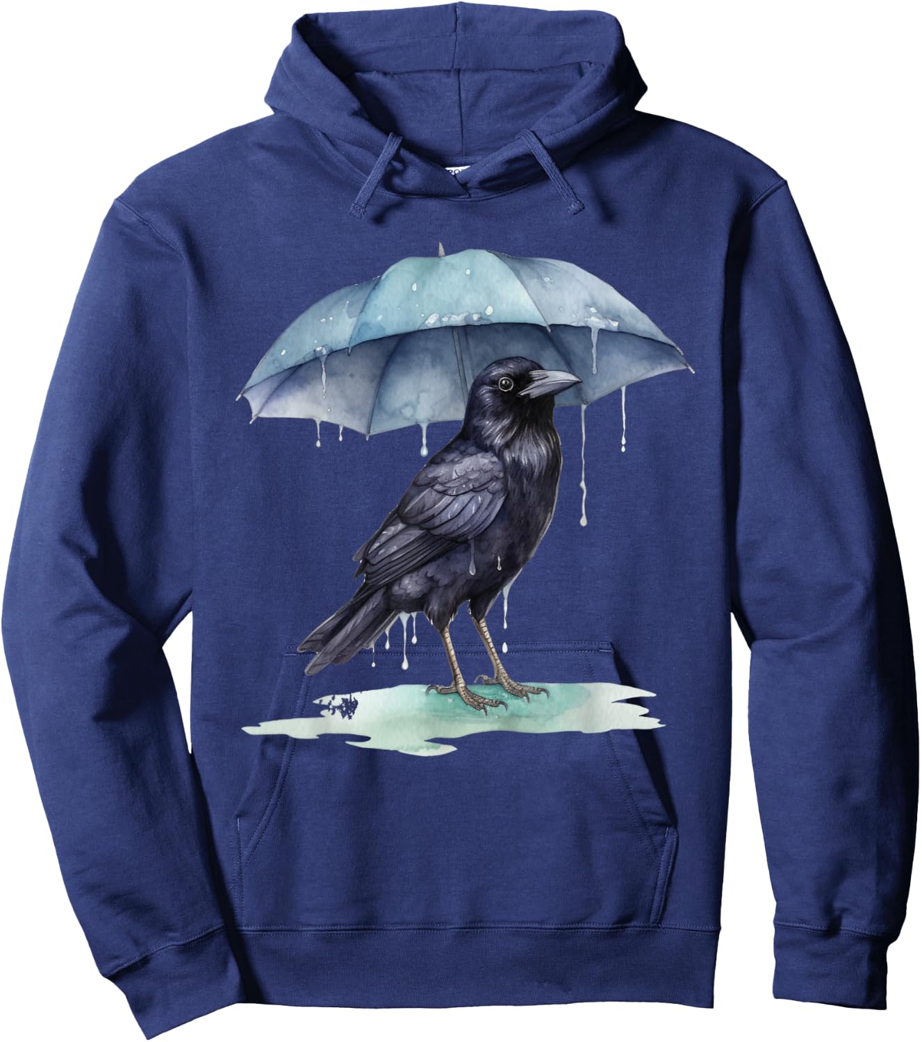 Raven Playing in the Rain With an Umbrella Novelty Apparel Hoodie - Hoodie | Navy