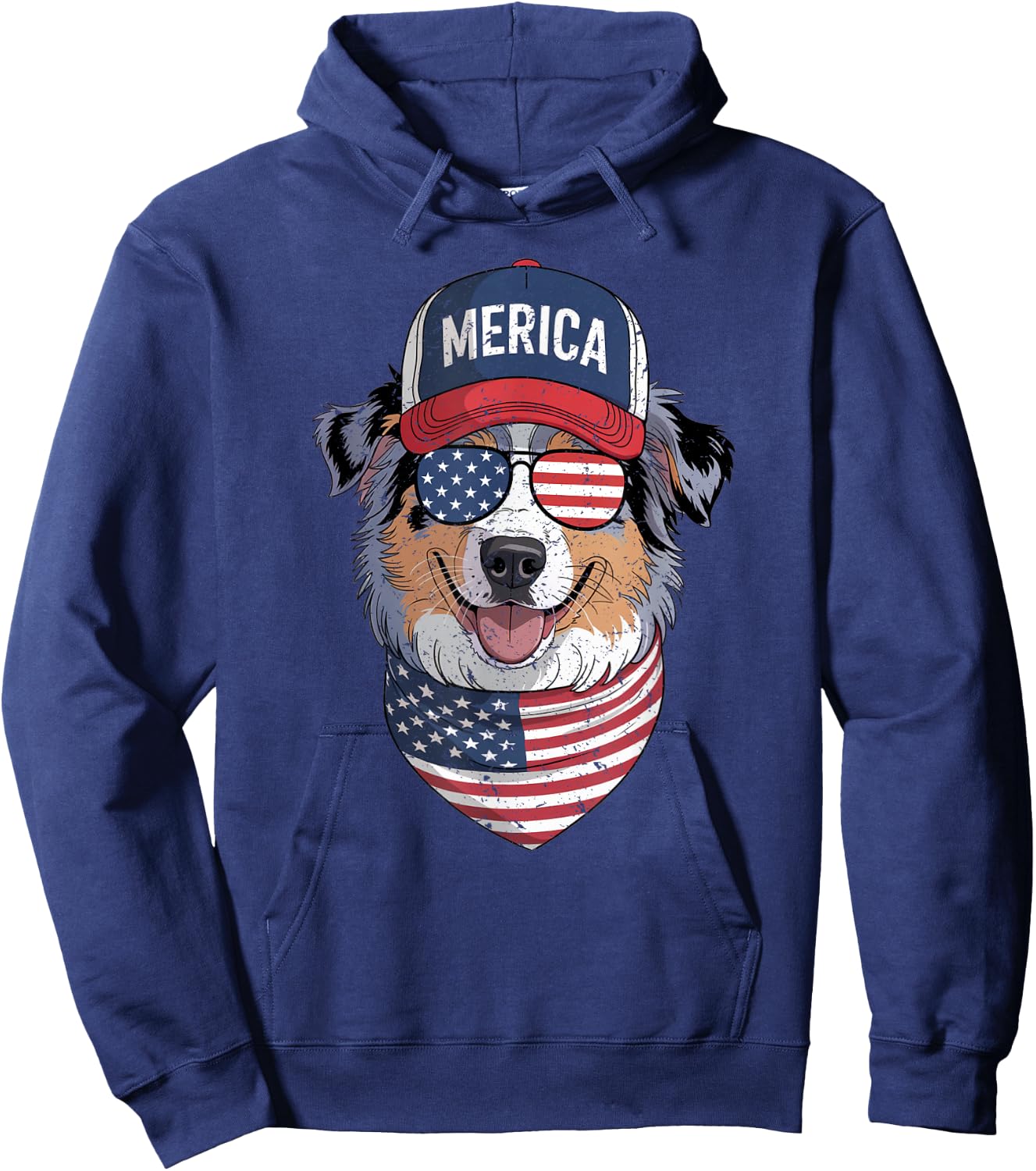 Australian Shepherd 4th of July US American Flag Patriotic Hoodie - Hoodie | Navy