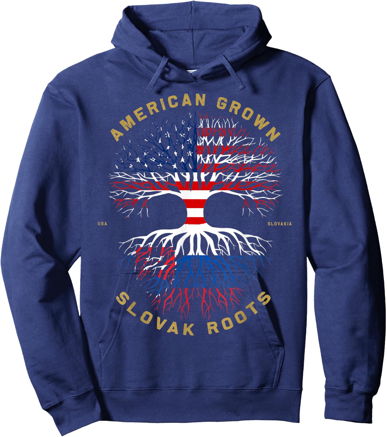 American Grown With Slovak Roots Tree USA Flag Unique Gifts Hoodie - Hoodie | Navy