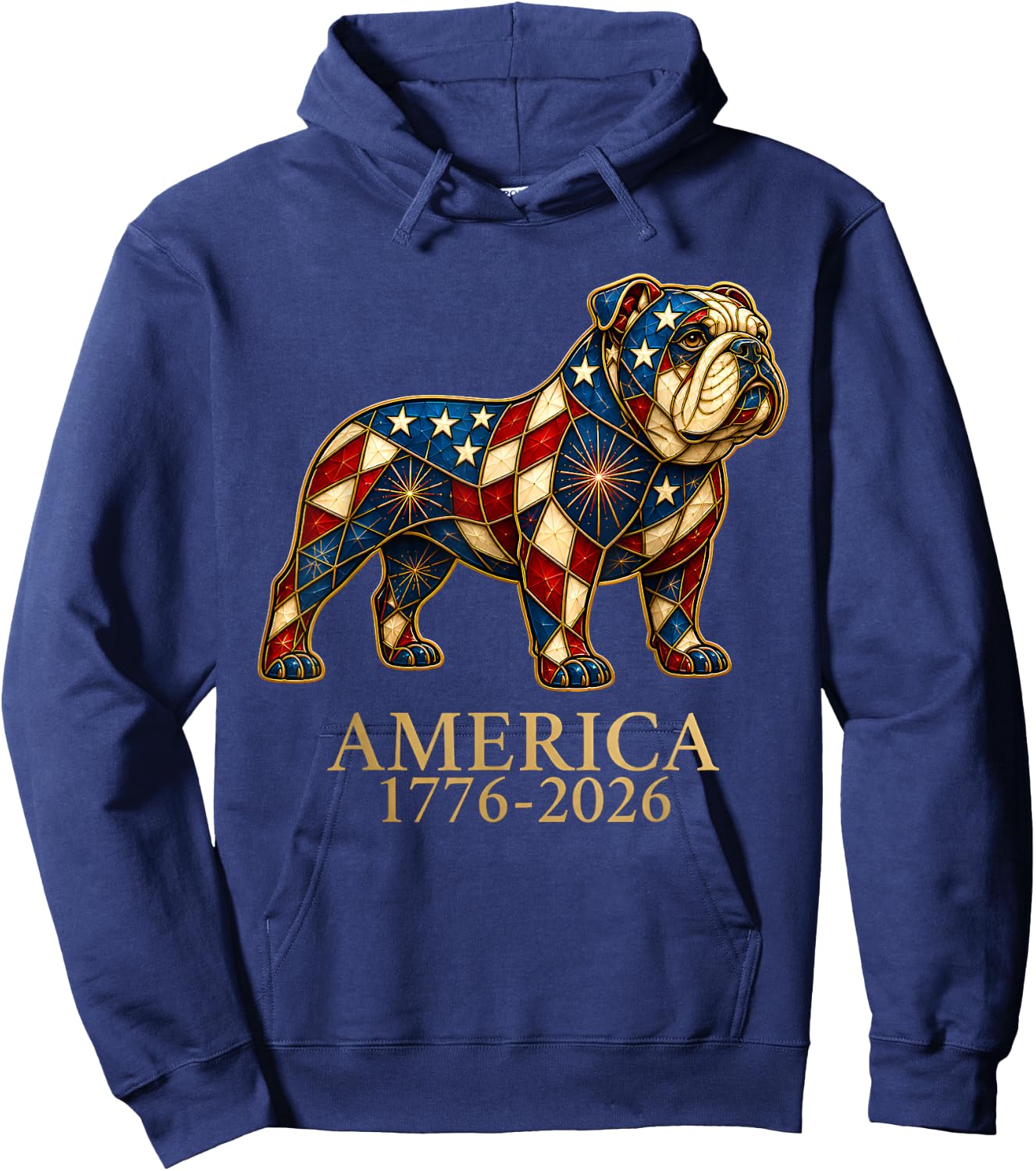 English Bulldog Mosaic America 1776-2026 4th of July Dog Hoodie - Hoodie | Navy