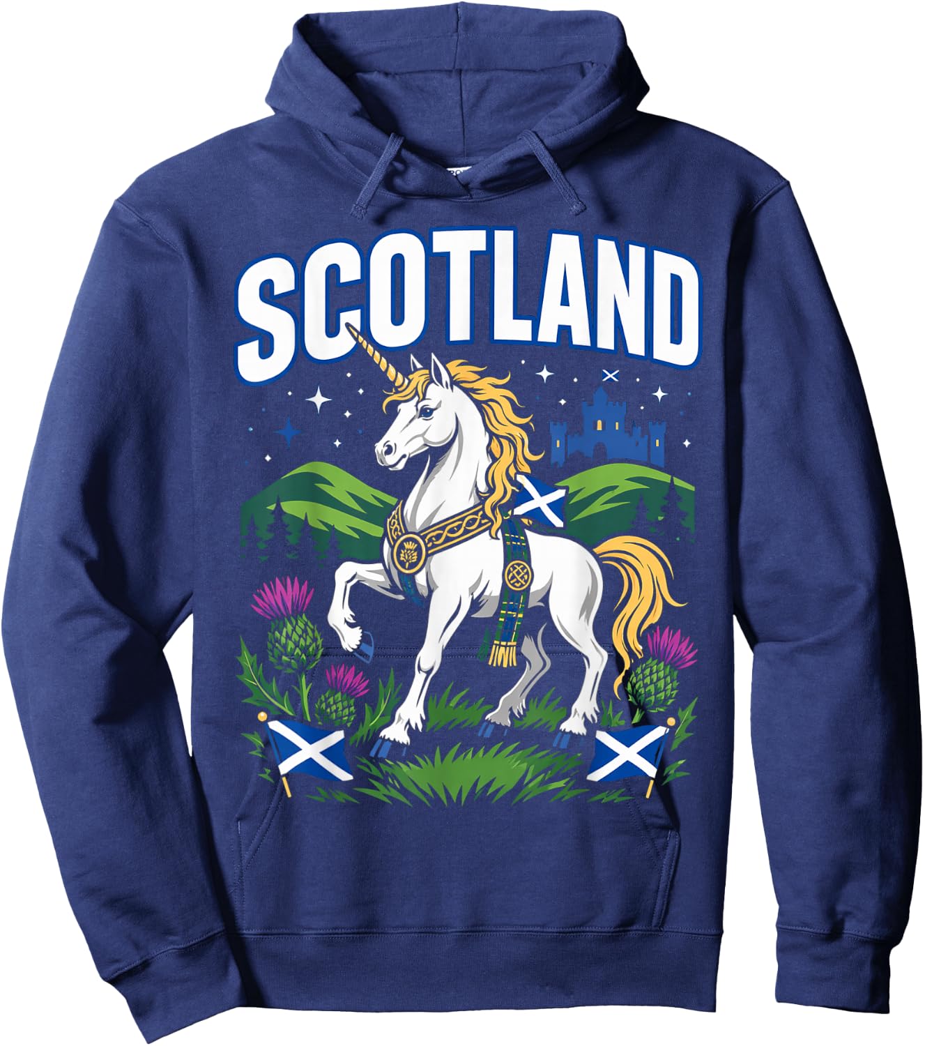 Men Scottish Unicorn Flag Thistle Hoodie - Hoodie | Navy