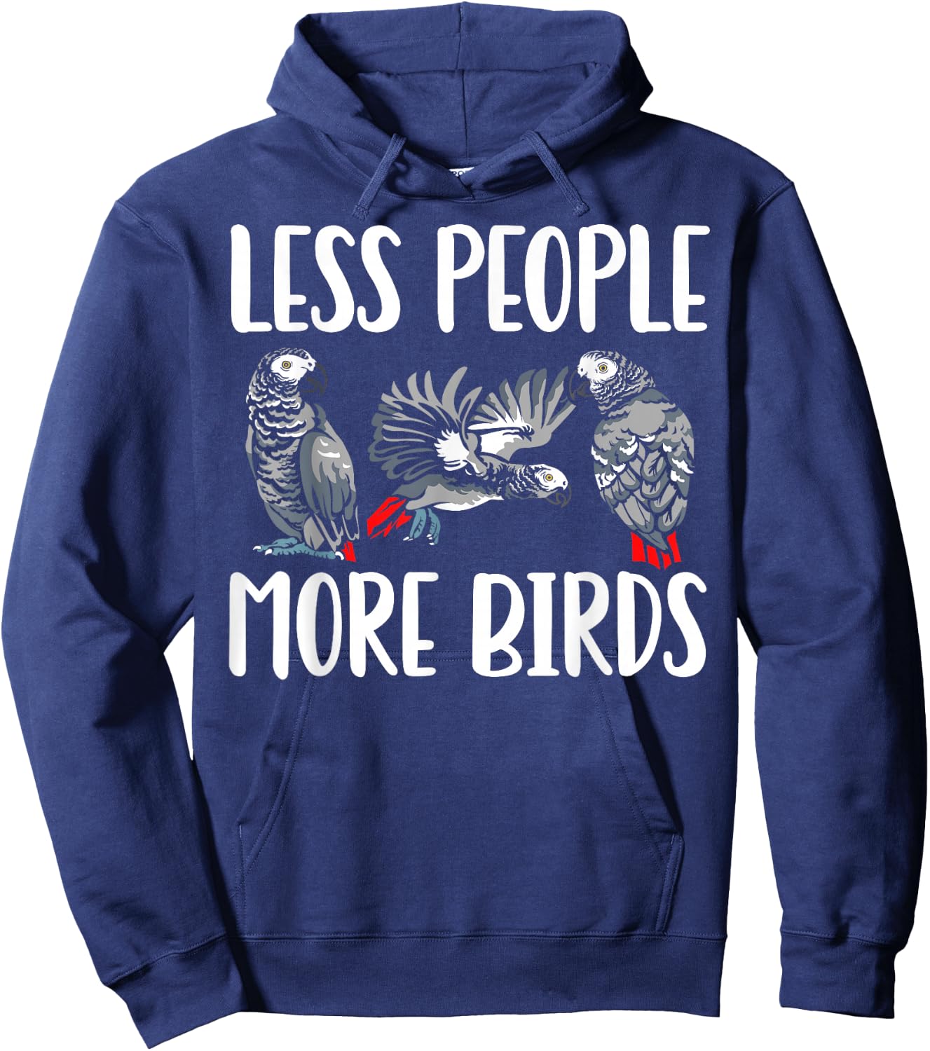 Less People More Birds African Bird Parrot Design African Grey Parrot - Black, Small, Men's, Short Sleeve, Cotton 65%, Polyester 35% Hoodie - Hoodie | Navy