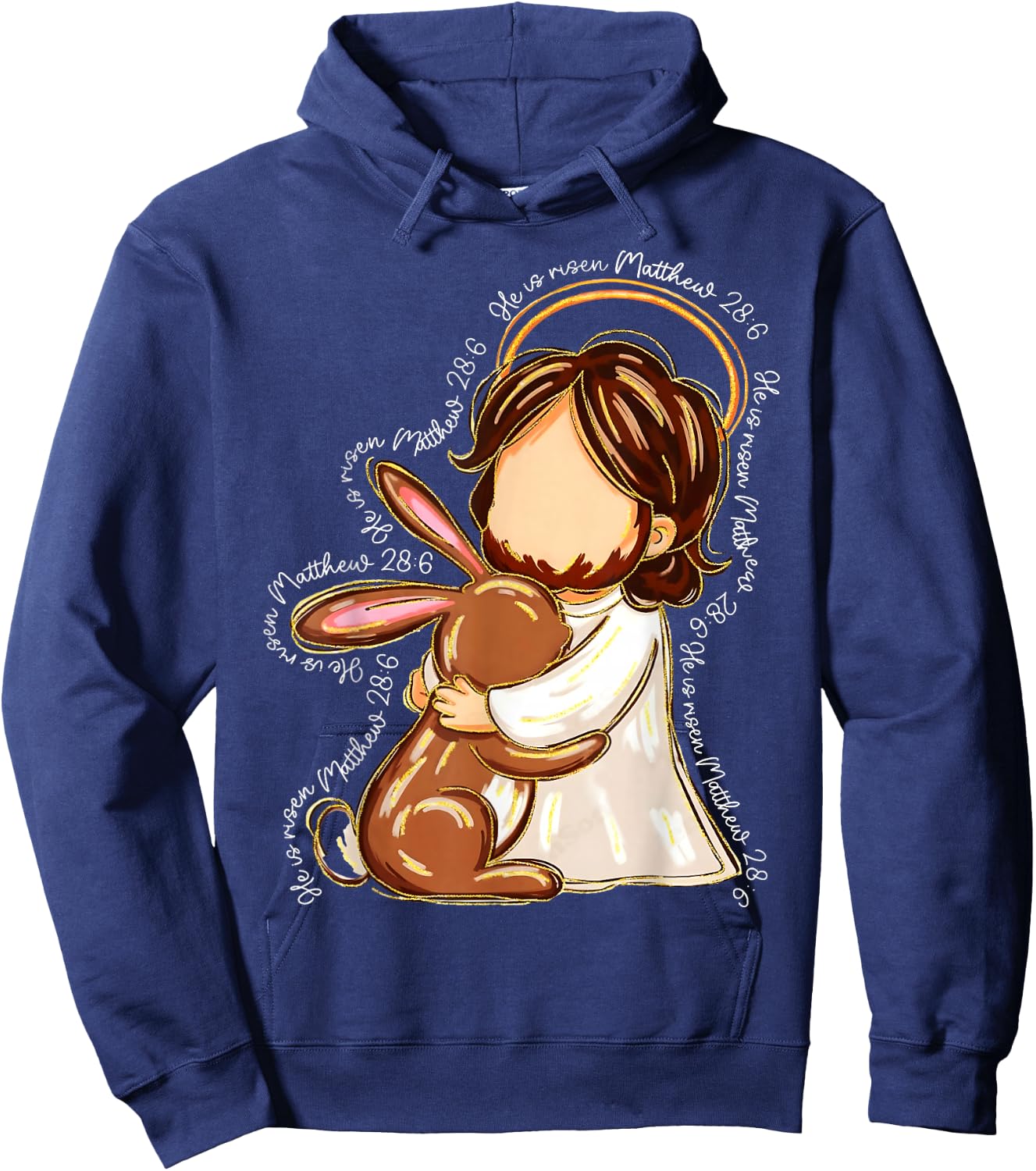 MATTHEW 28:6 Jesus Easter Hugging Bunny Christian Easter Hoodie - Hoodie | Navy