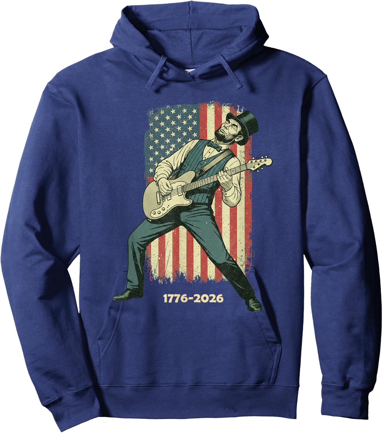 Vintage Abraham Lincoln 4th July Playing Guitar 250 Years Hoodie - Hoodie | Navy