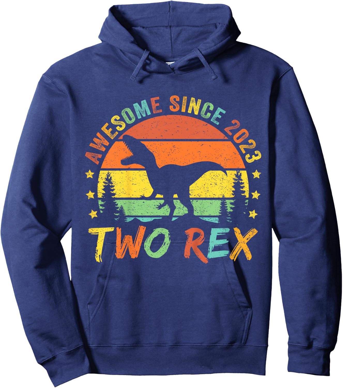 Kids Two Rex 2nd Birthday Boy Second Dinosaur 2 Year Old Hoodie - Hoodie | Navy