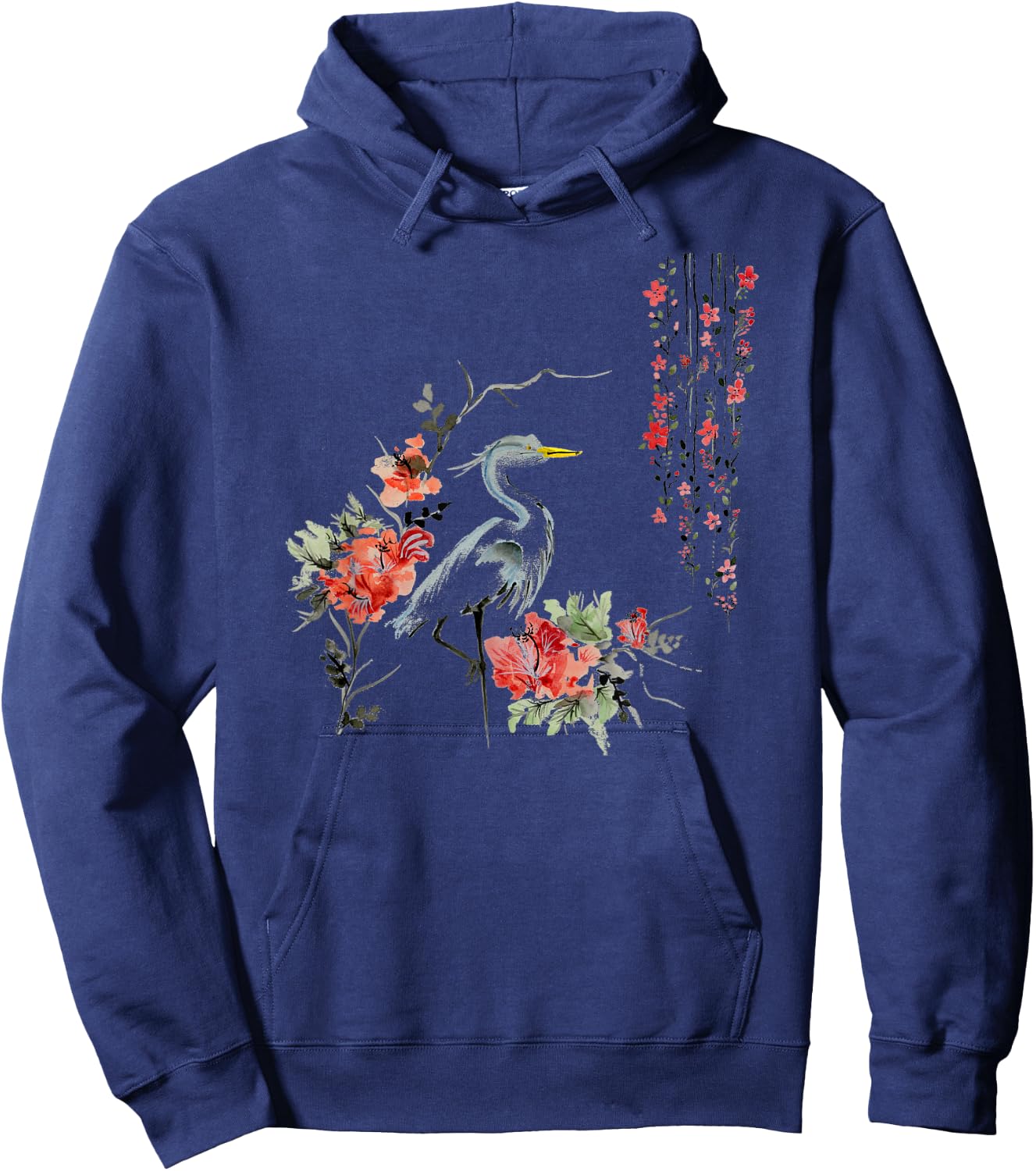 Japanese Art Crane Bird Garden Stylish Design Hoodie - Hoodie | Navy