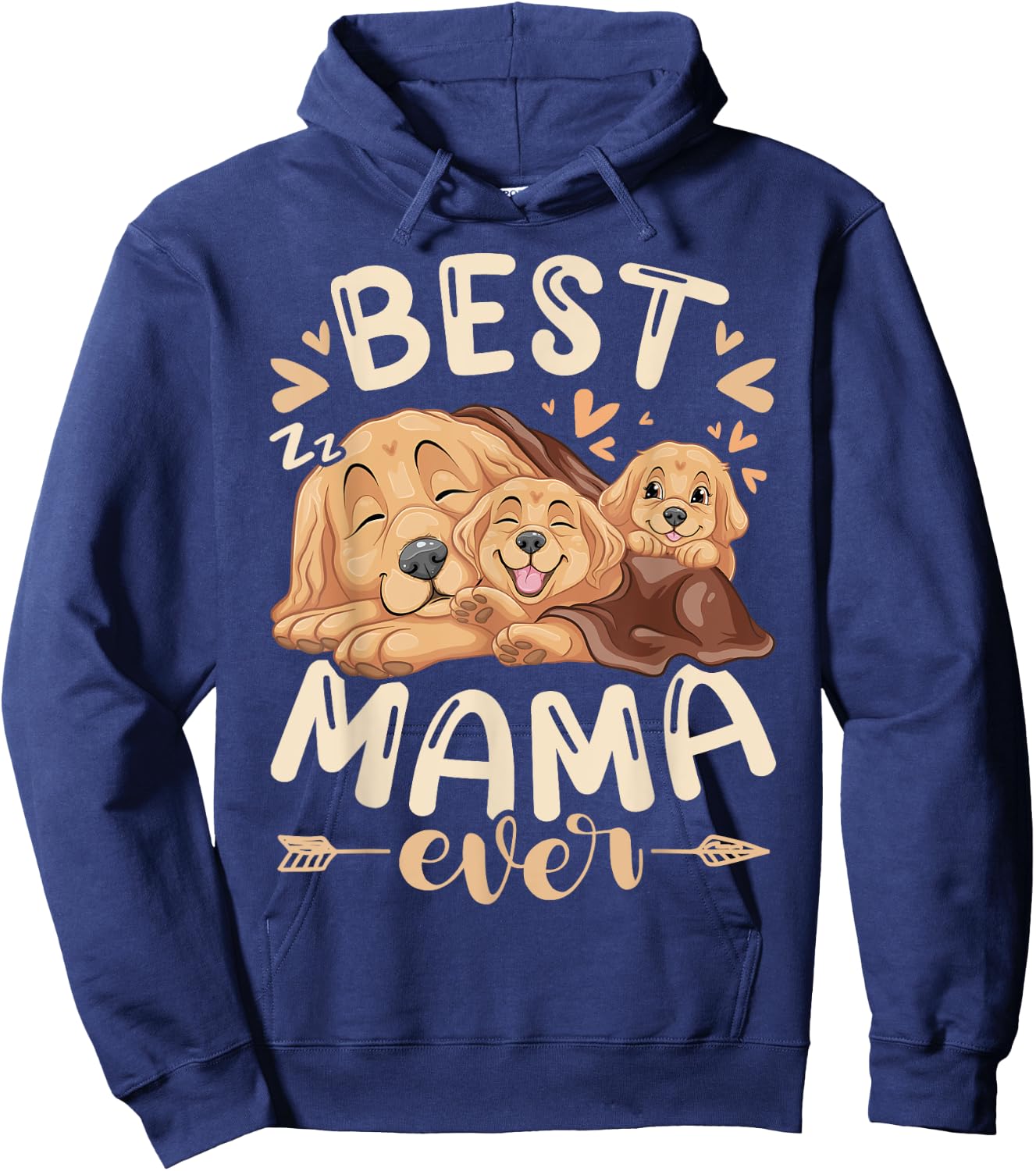 Best Mama Ever, Golden Retriever & 2 Puppies, Mothers Day Hoodie - Hoodie | Navy
