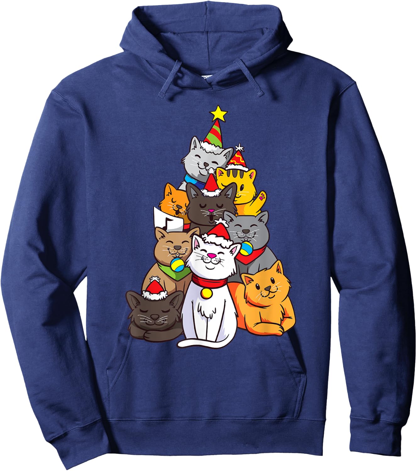Cute Cat Tree Cats Kitten Christmas Christmas Tree Hoodie - Hoodie | Navy