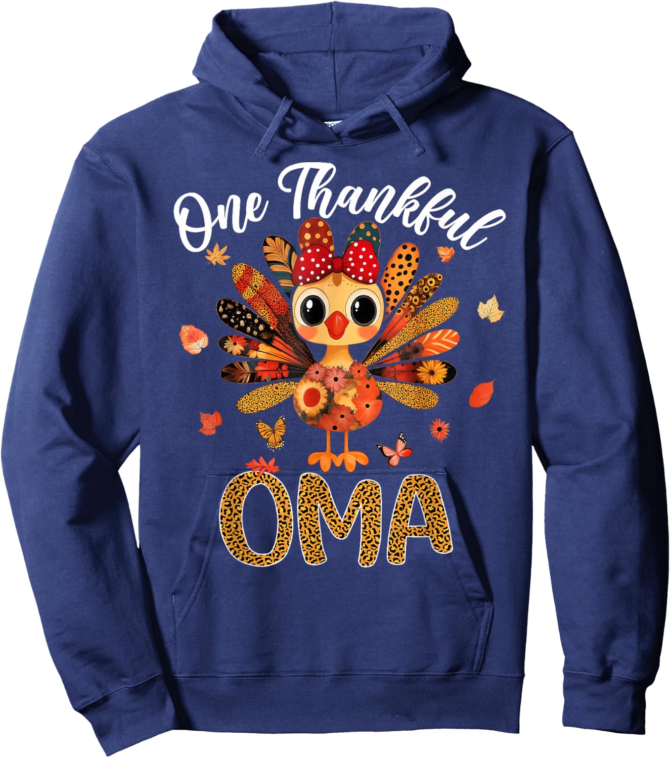 One Thankful Oma Autumn Fall Turkey Thanksgiving Women Hoodie - Hoodie | Navy