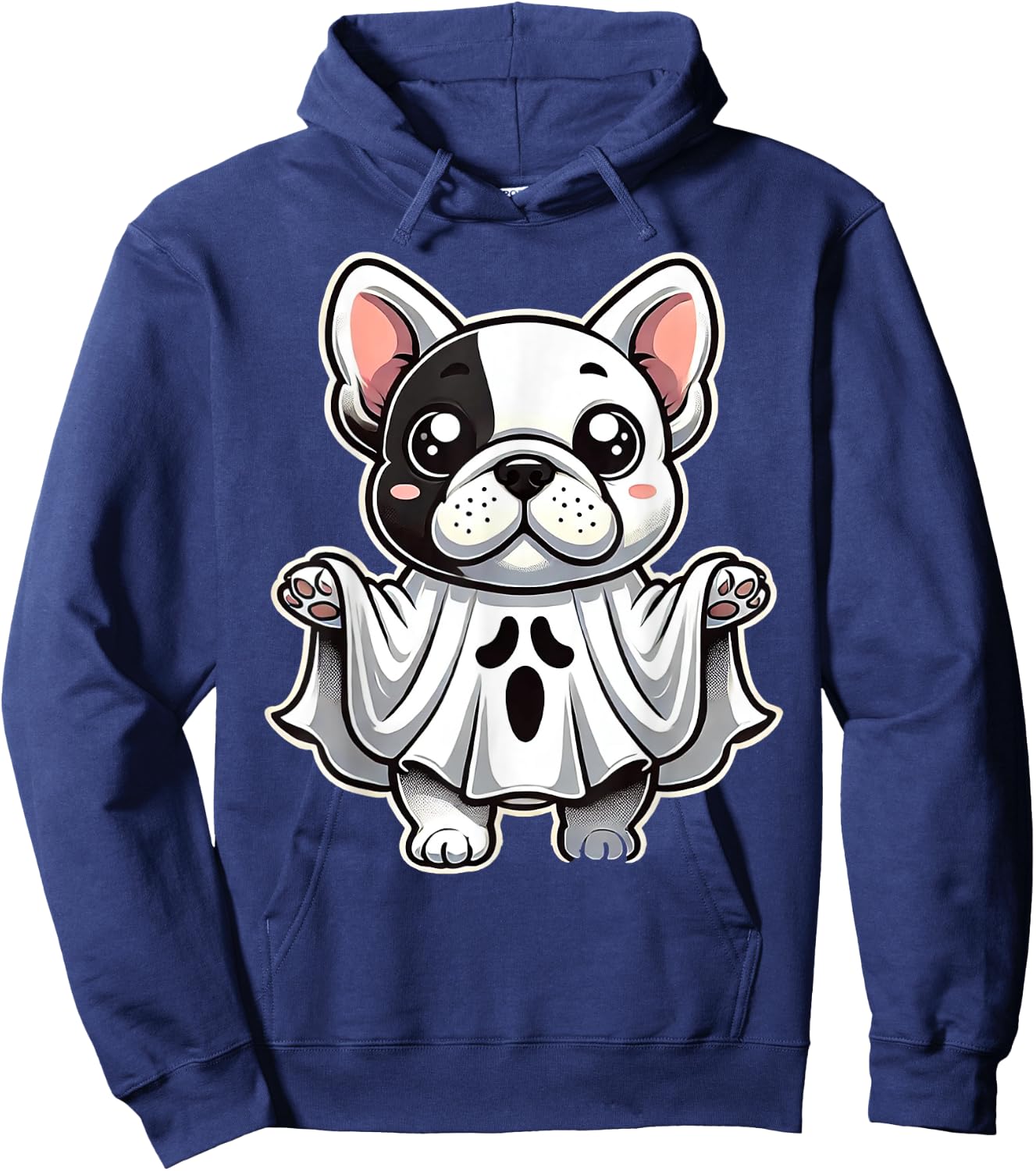 Cute French Bulldog Ghost Costume Puppy Halloween Pup Men Women Kids Hoodie - Hoodie | Navy