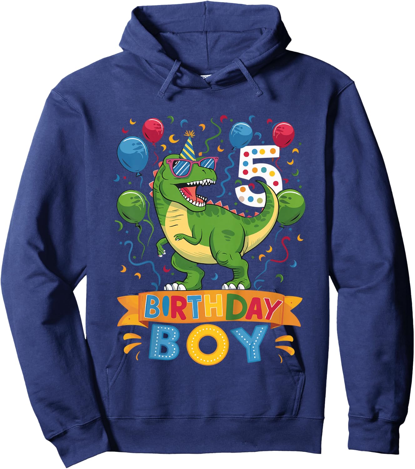Kids 5 Year Old T Rex Dinosaur 5nd Birthday Boy Hoodie - Hoodie | Navy