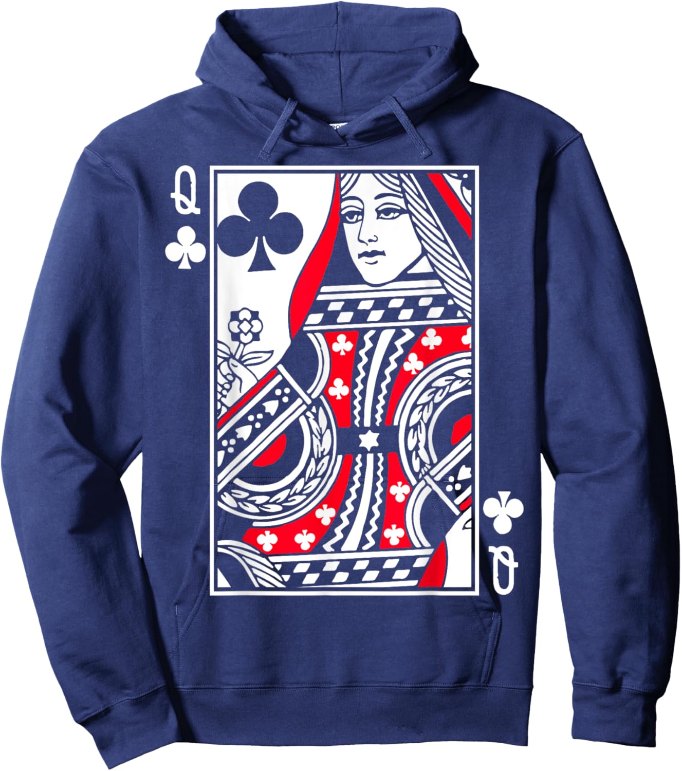 Queen of Clubs Poker or Blackjack Club Queens Playing Card Hoodie - Hoodie | Navy
