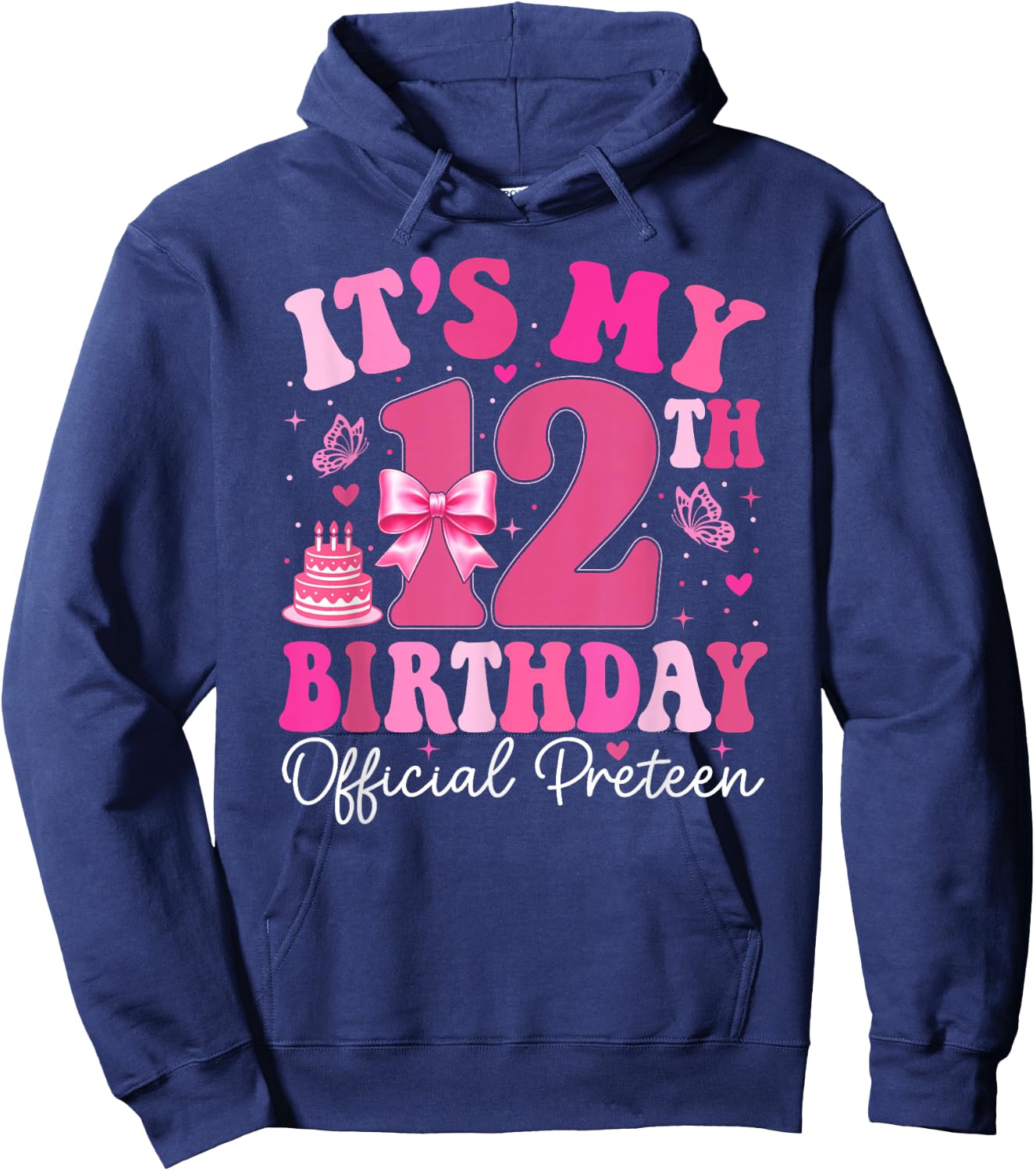 12th Birthday Girl Outfit Pink Coquette Bow 12 Year Old Hoodie - Hoodie | Navy