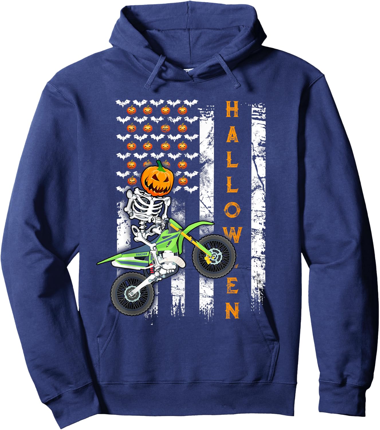 US Flag Skeleton Dirt Bike Halloween Motocross Biker Hoodie - Hoodie | Navy
