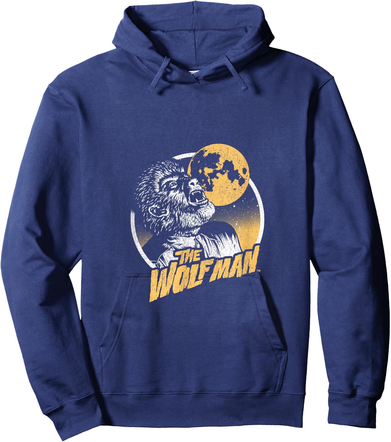 Universal Monsters Distressed Wolfman Circle Portrait Logo Hoodie - Hoodie | Navy