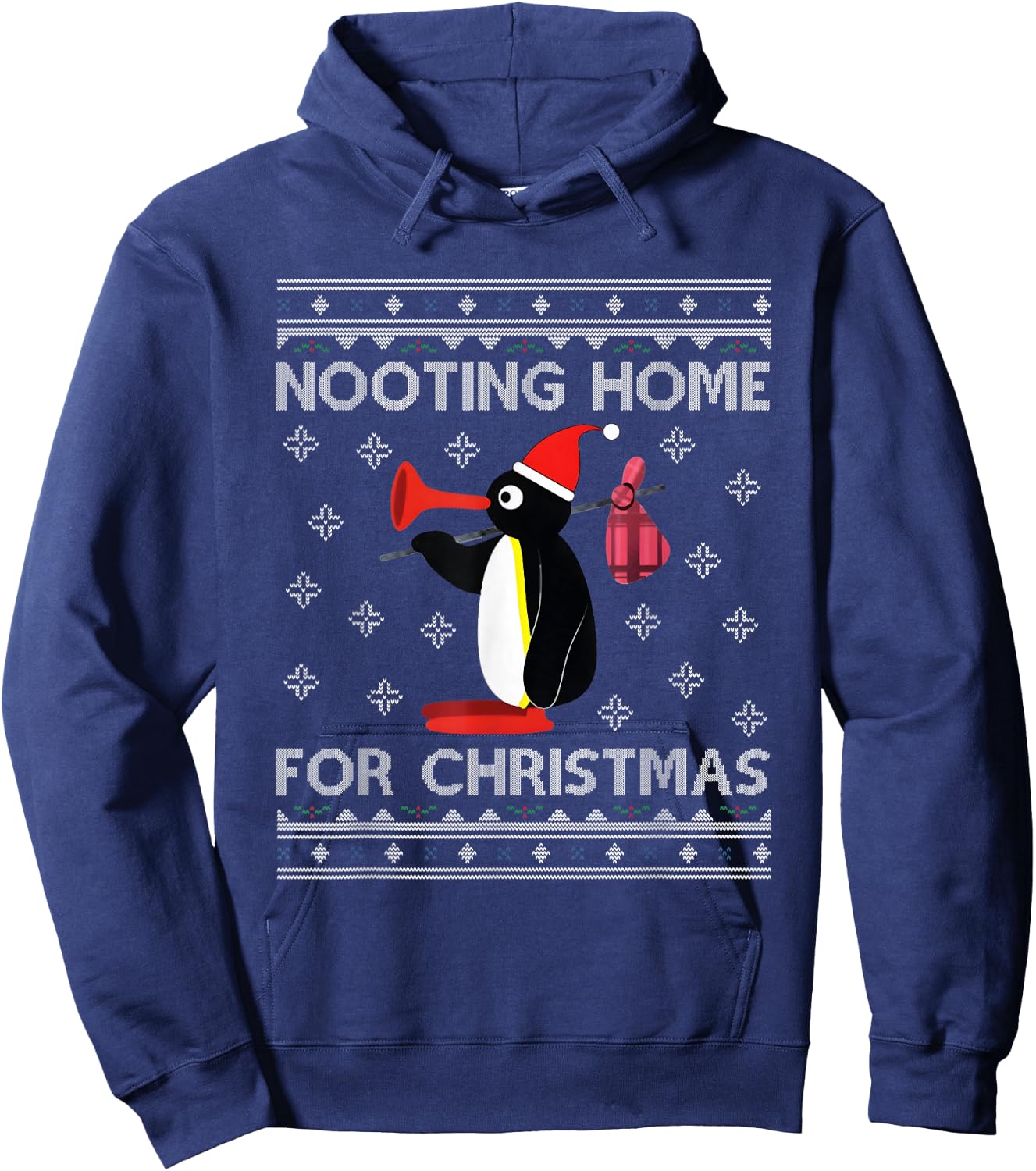 Pingu Nooting Home For Christmas Ugly - Black, Small, -Adults, , Modern , Ugly Christmas, Penguin, Christmas Hoodie - Hoodie | Navy