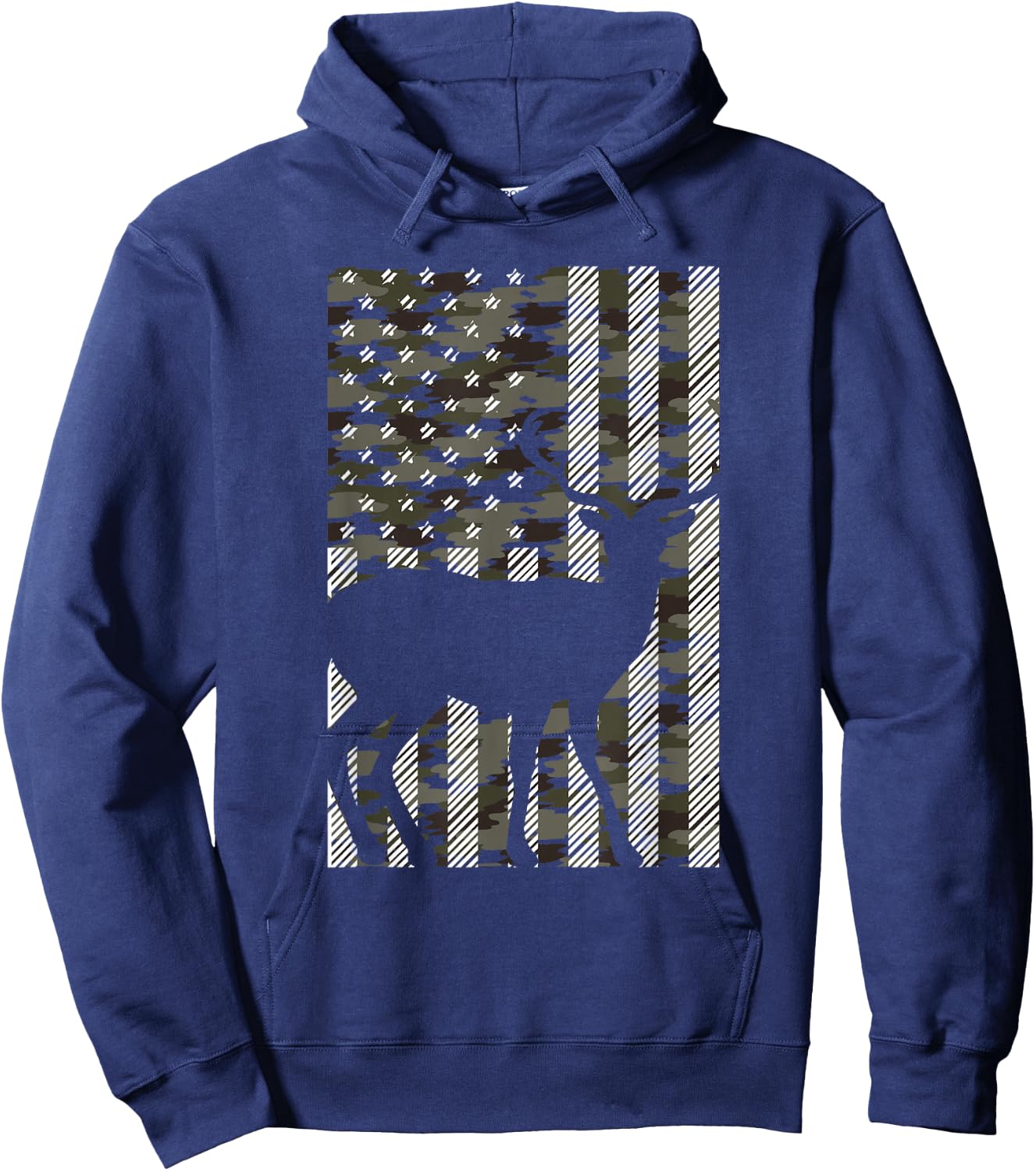 Camo American Flag Deer Vintage Buck Elk Hunting Hunter Gift Hoodie - Hoodie | Navy