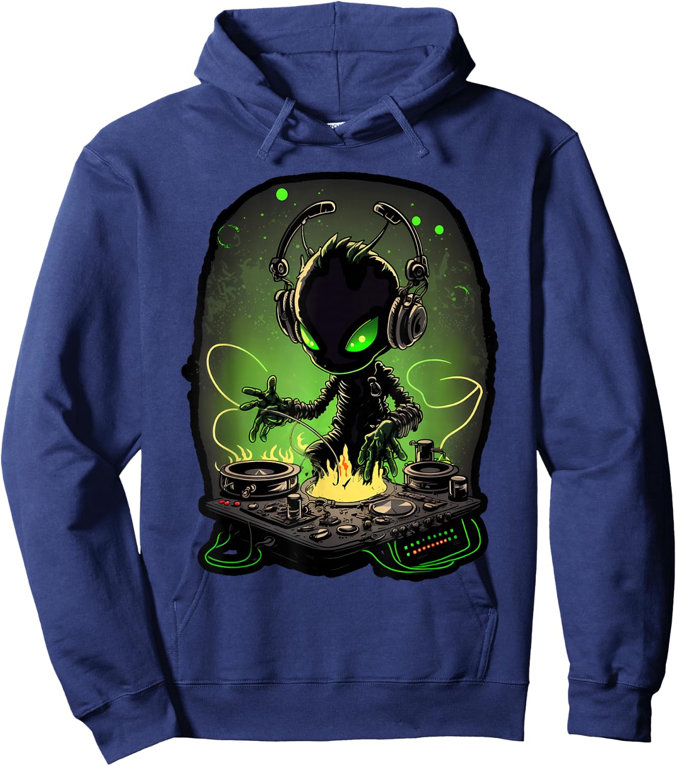 Astronaut Alien DJ, Alien DJing in Space, EDM Alien Rave Hoodie - Hoodie | Navy