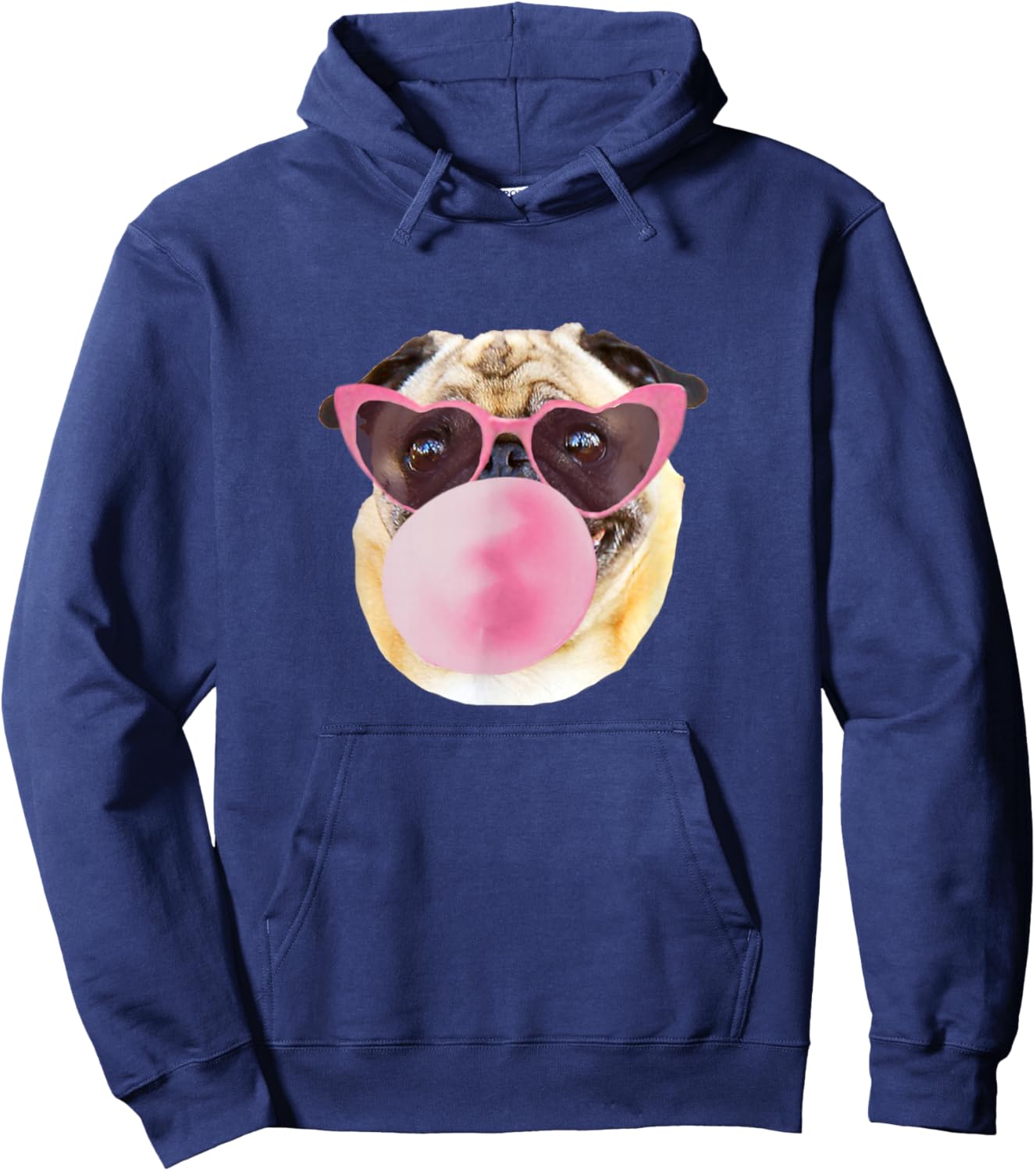 Dog Pug Pink Bubble Gum Heart Sunglasses Hoodie - Hoodie | Navy