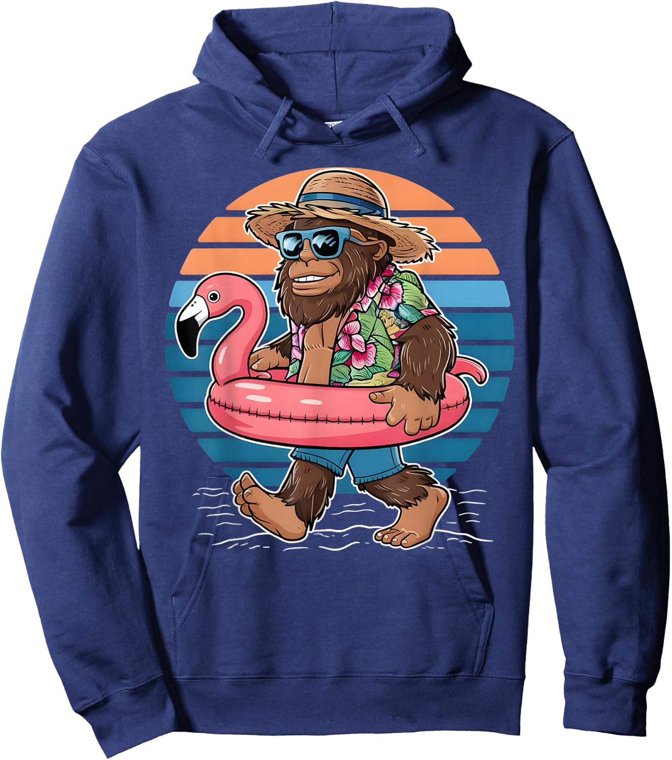 Pool Party Bigfoot Flamingo Men Women Sasquatch Pink Hoodie - Hoodie | Navy