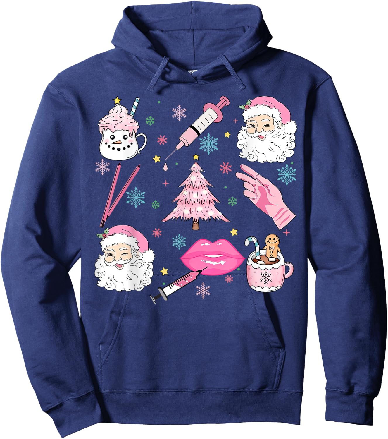 Retro Christmas Botox Dealer Aesthetic Nurse Injector Filler Hoodie - Hoodie | Navy