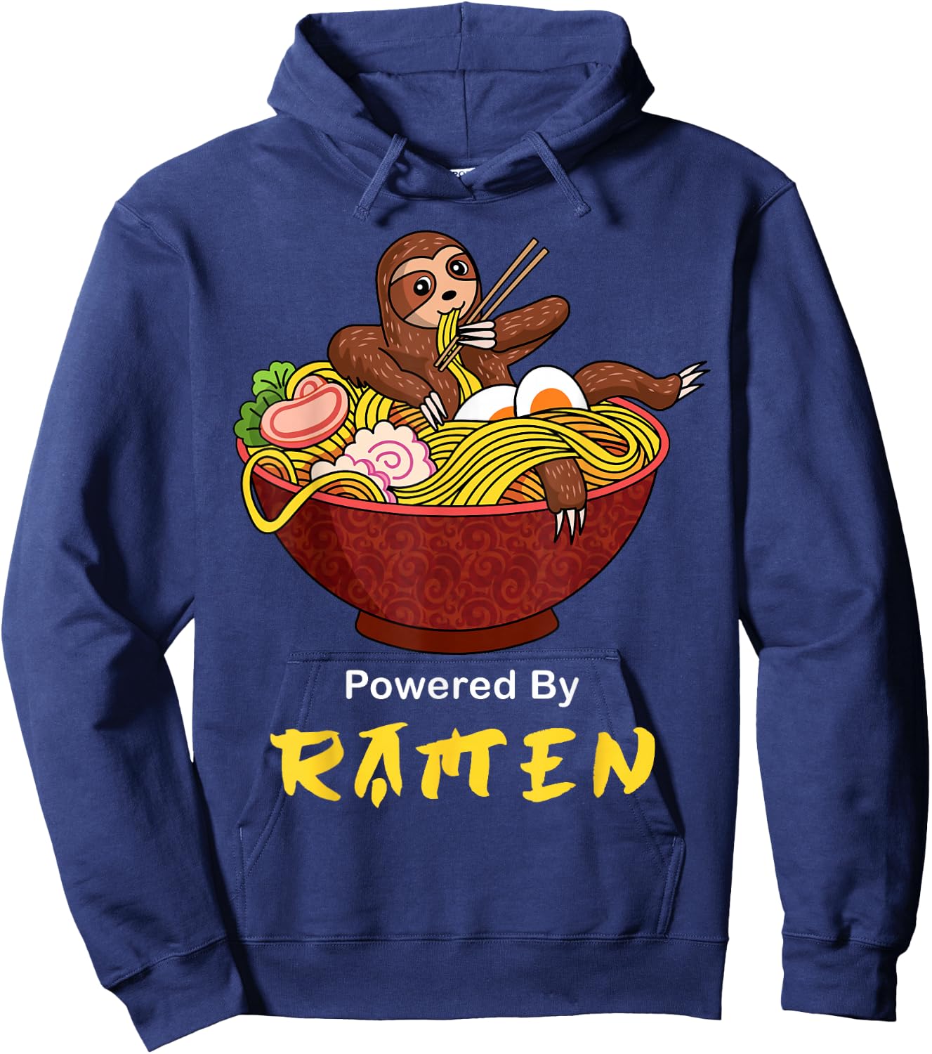 Powered By Ramen Funny Japanese Noodles Sloth Anime Outfit Hoodie - Hoodie | Navy