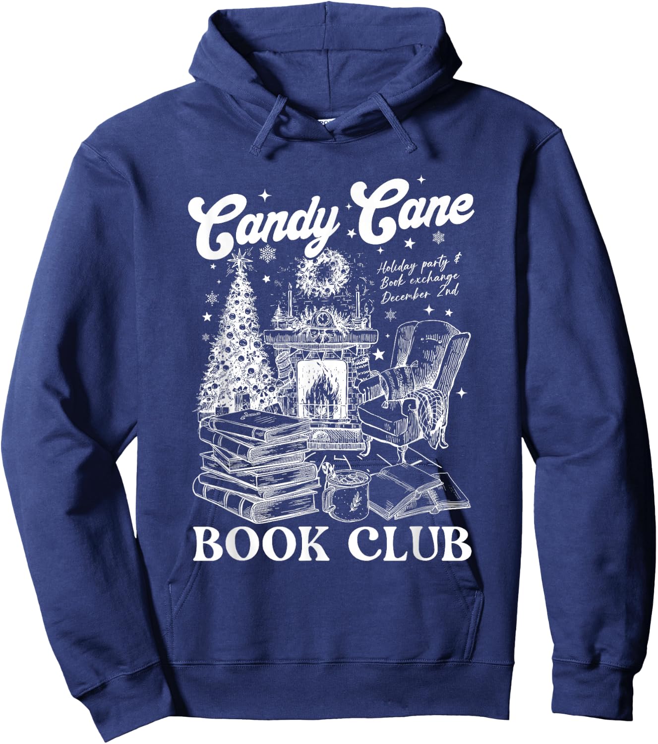 Bookish Christmas Candy Cane Book Club librarian Winter Hoodie - Hoodie | Navy