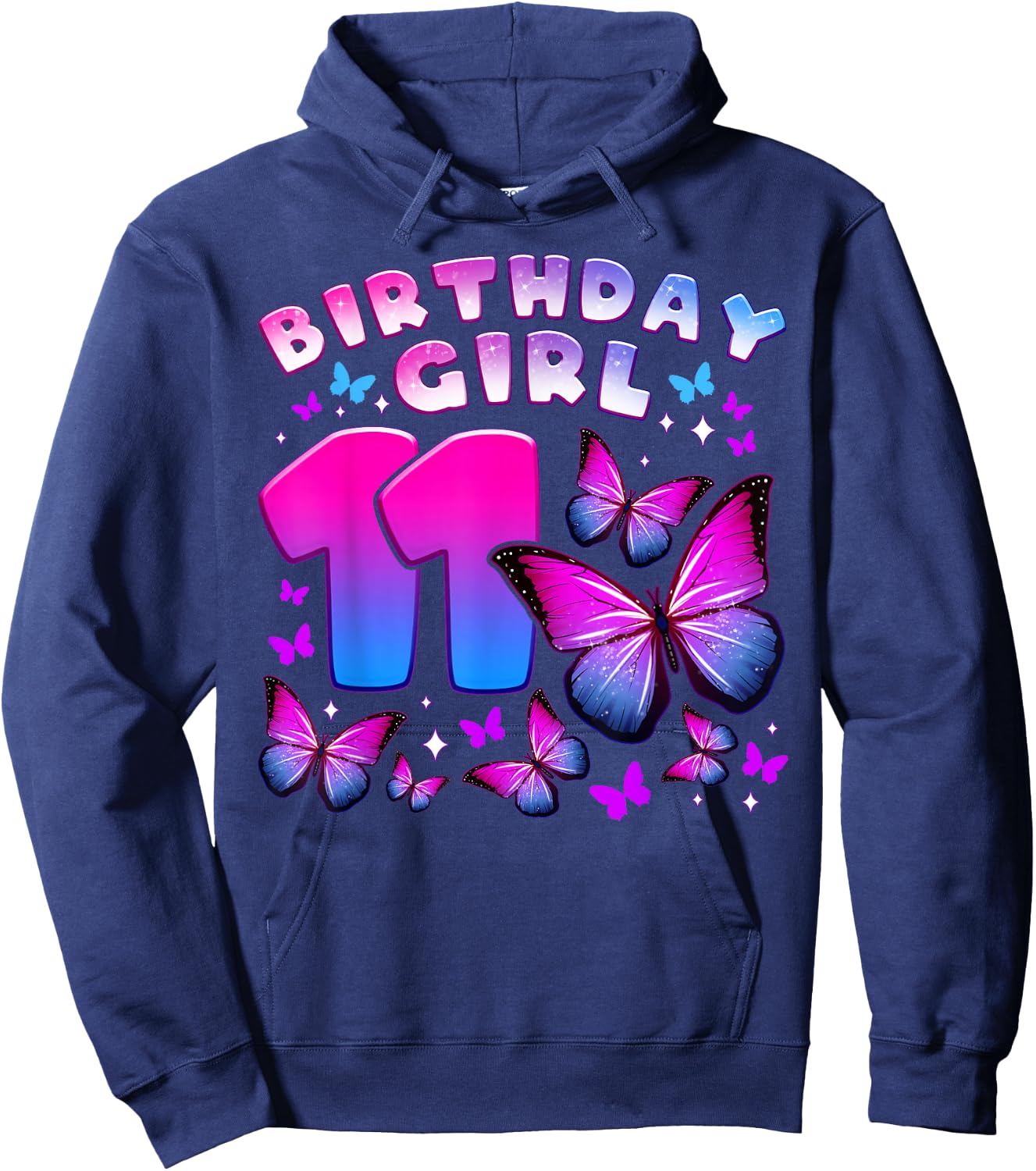 Birthday Girl 11 Years Old Butterfly Number 11 Hoodie - Hoodie | Navy