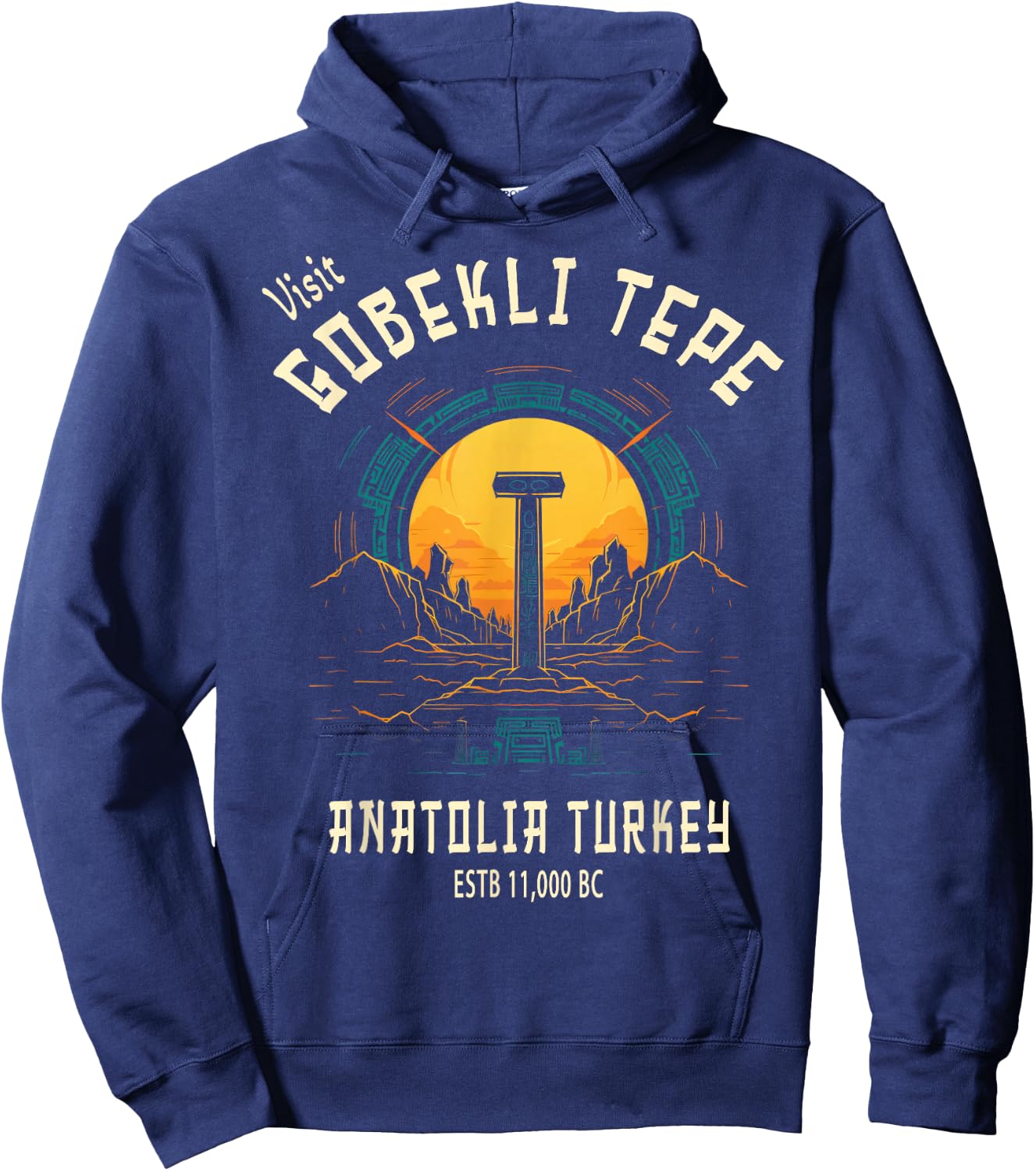 Gobekli Tepe Souvenirs and Memento Store Gobekli Tepe , -Adults, Black, Small, Short Sleeve Hoodie - Hoodie | Navy
