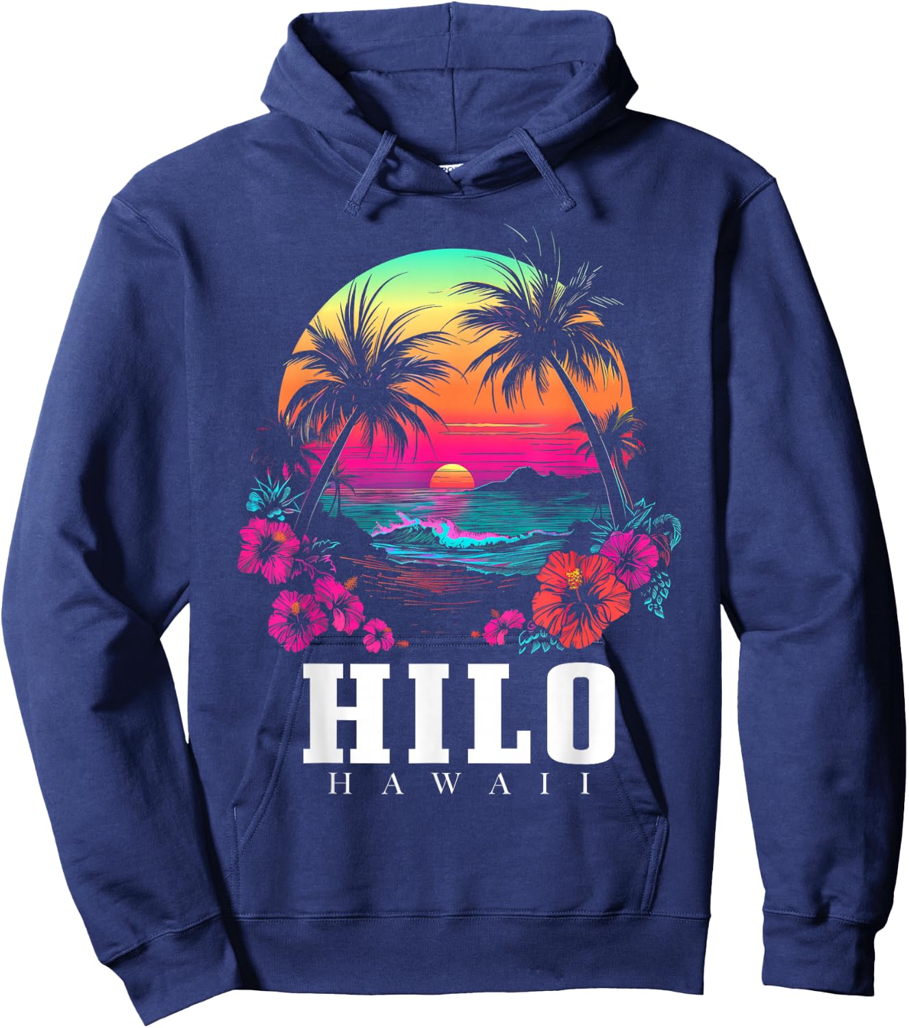 Hilo Hawaii Hawaiian Hibiscus Flowers Surfer Souvenir Hoodie - Hoodie | Navy