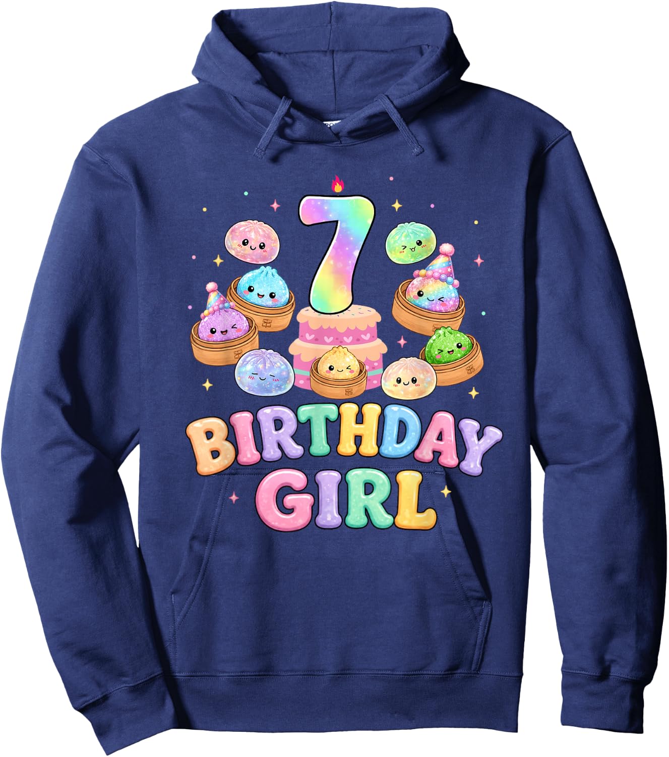 7th Birthday Girl Dumpling Shirt Cute Kawaii Dumpling Party Hoodie - Hoodie | Navy