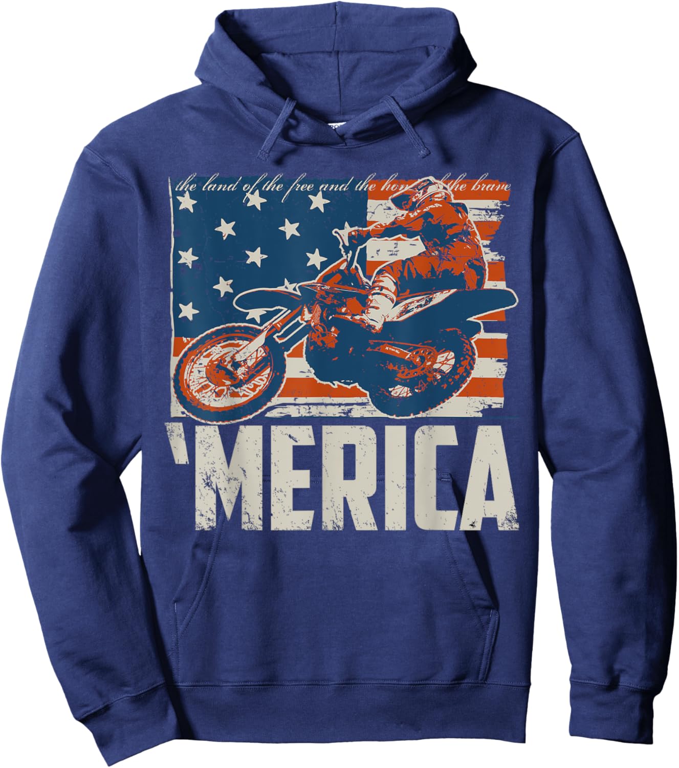 Motocross racer dirt bike 'Merica American Flag Men Hoodie - Hoodie | Navy
