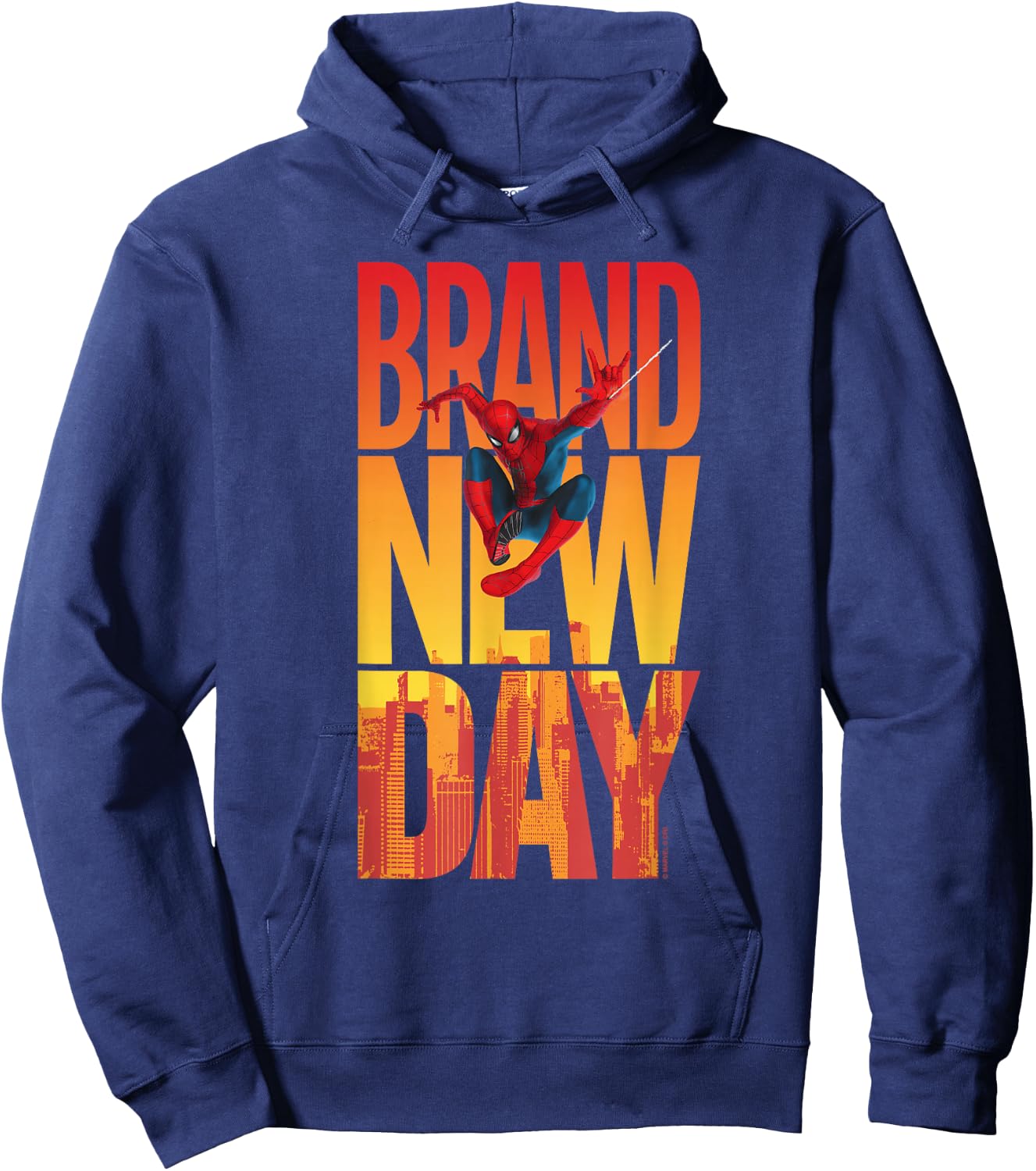 Marvel Spider-Man: New Day Spidey Sunset Text Stack Hoodie - Hoodie | Navy