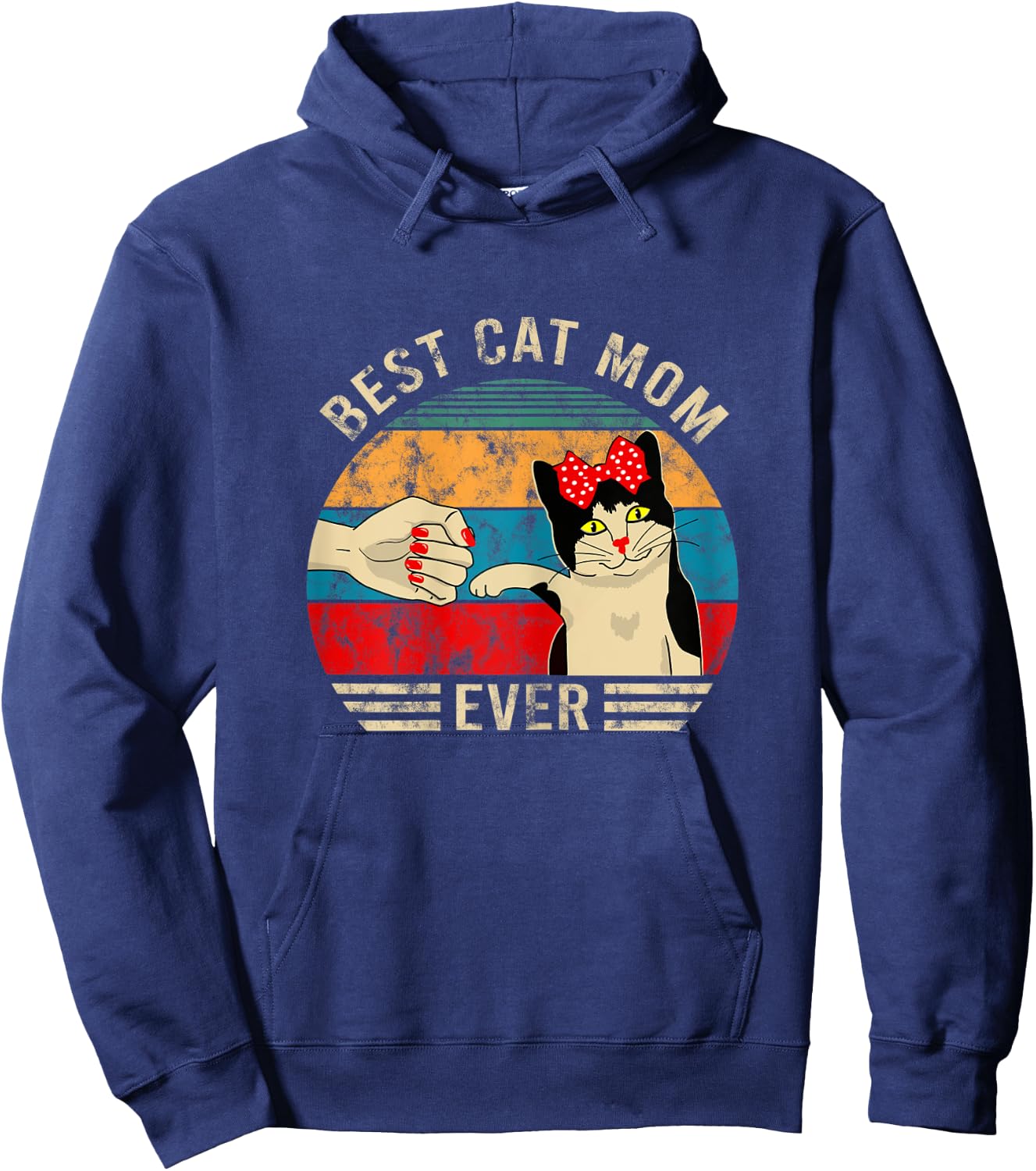 Vintage Best Cat Mom Ever Bump Graphic Hoodie - Hoodie | Navy