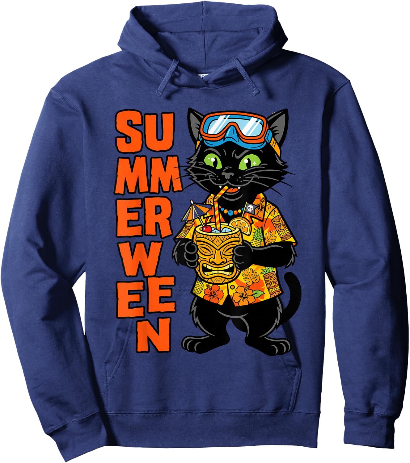 Summerween Cat Tiki Vacation Hoodie - Hoodie | Navy