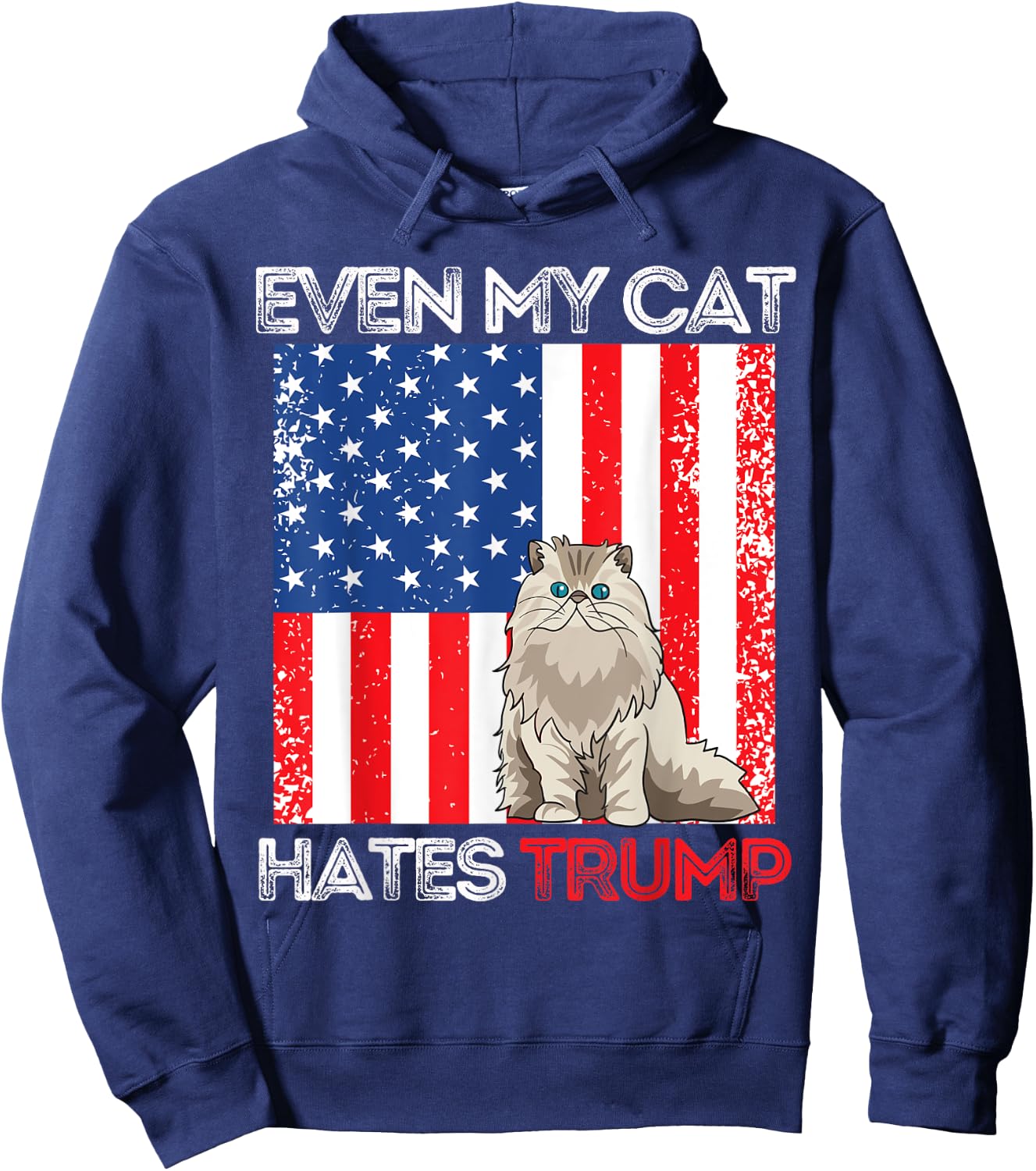 Even My Cat Hates Trump Against Trump American Flag Retro Hoodie - Hoodie | Navy