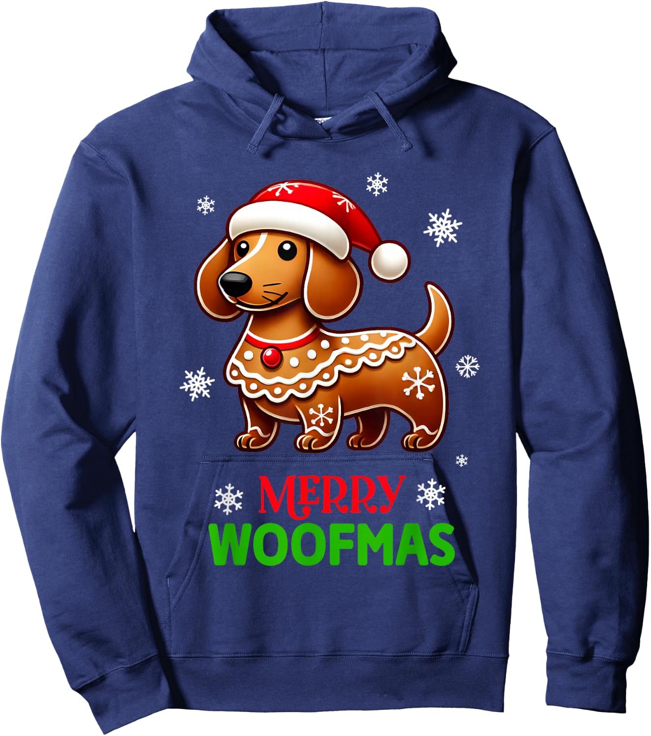 Gingerbread Weiner Dog Merry Woofmas Dachshund Christmas Hoodie - Hoodie | Navy