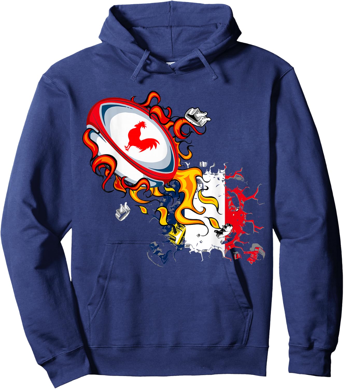 Rugby Shirt Player Child Man Flag Rooster Men Women , Black, S Hoodie - Hoodie | Navy