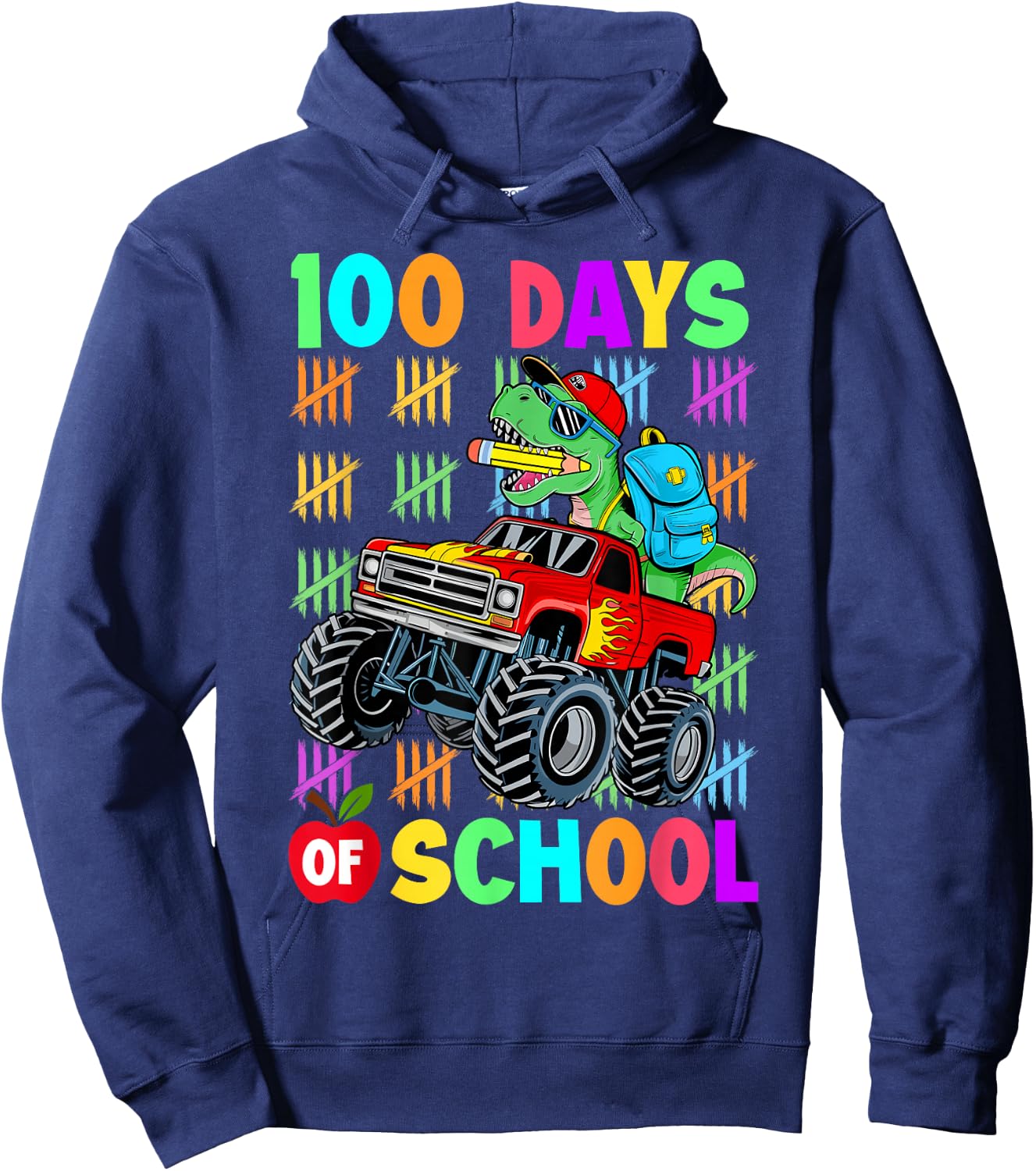 100 Days Of School Dinosaur 100 Days Smarter 100th Day Kids Hoodie - Hoodie | Navy