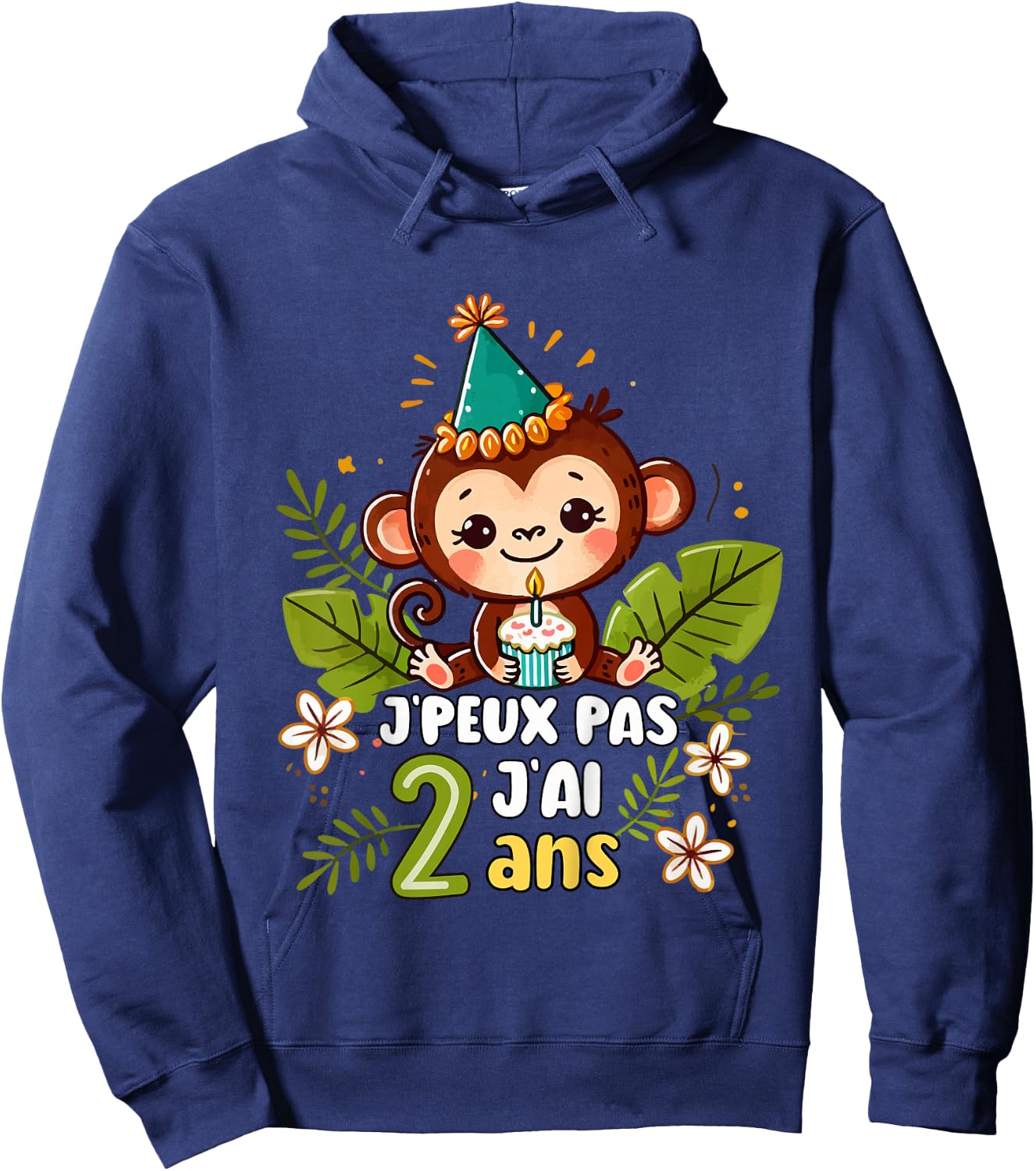 Child Je Peux Pas J'ai 2 Years Birthday Jungle Monkey Boy Green , Green, 2 Hoodie - Hoodie | Navy
