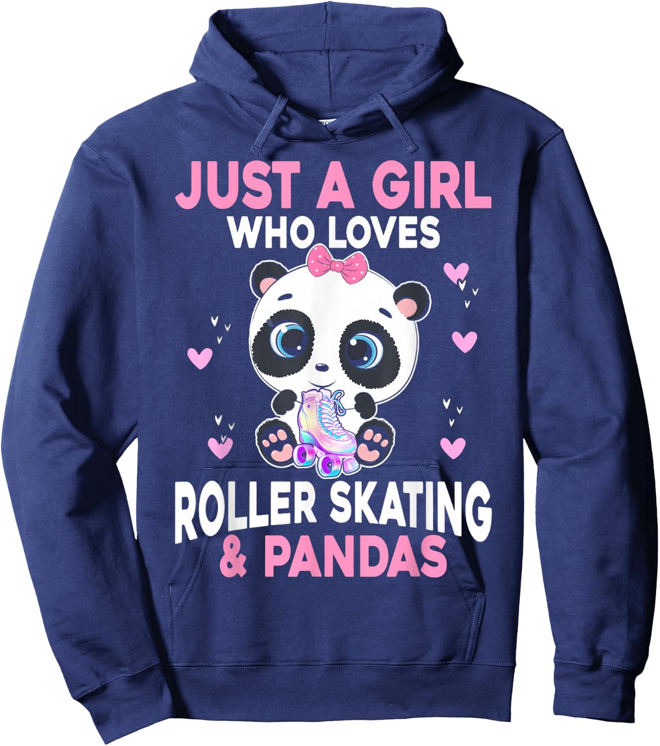 Girl Loves Roller Skating & Pandas Roller Skate Hoodie - Hoodie | Navy