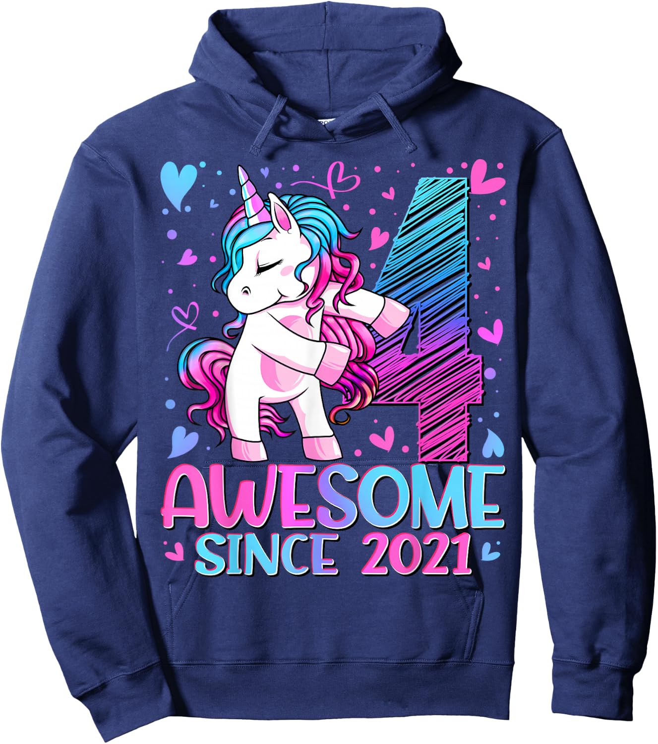 4 Year Old Unicorn Gifts For Girls 4th Birthday Girl Party Hoodie - Hoodie | Navy