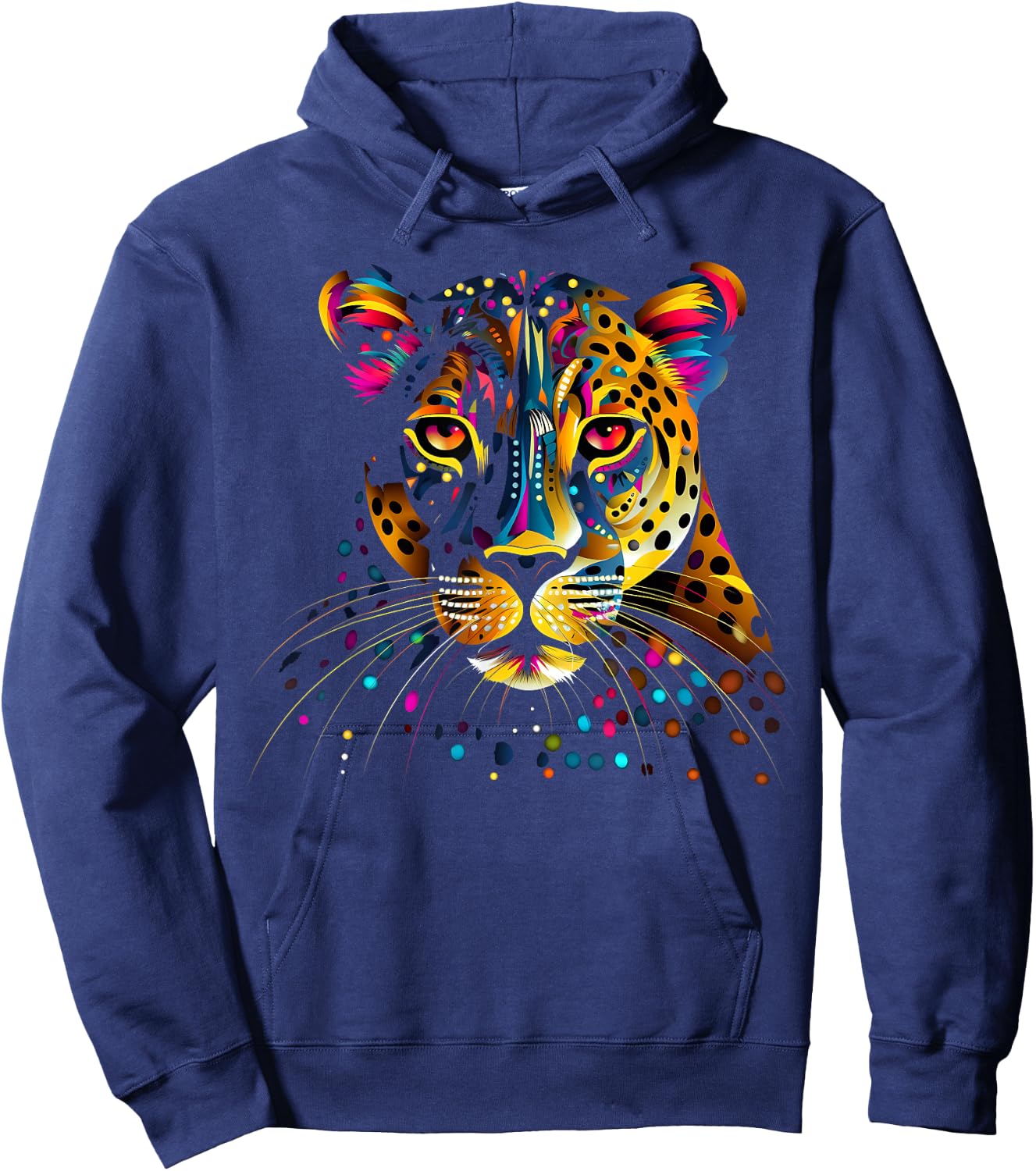 Colorful Leopard Face Jaguar Animal Big Cats Panther Black Hoodie - Hoodie | Navy