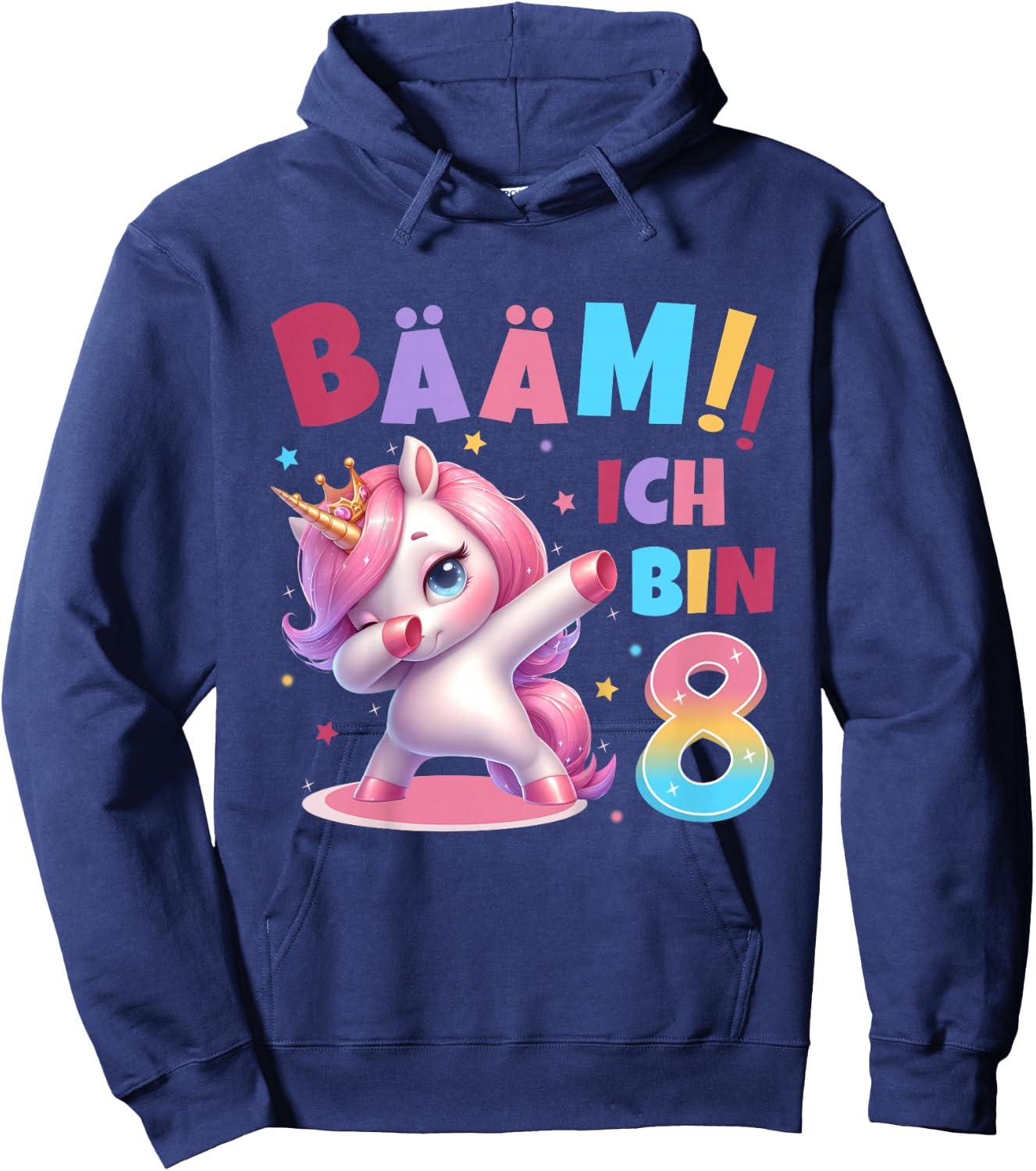 Children's 8th Birthday Girl 8 Years Unicorn Party Outfit Unicorn , black Hoodie - Hoodie | Navy