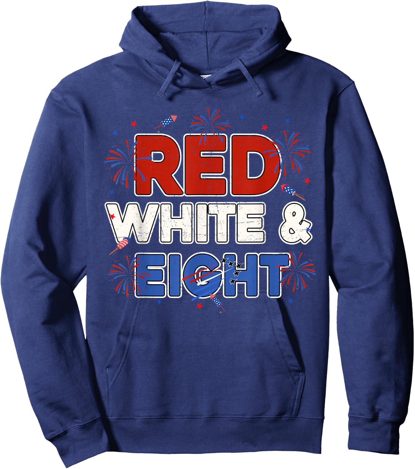 Red White & Eight 8th Birthday 4th July Fireworks Airplane Hoodie - Hoodie | Navy