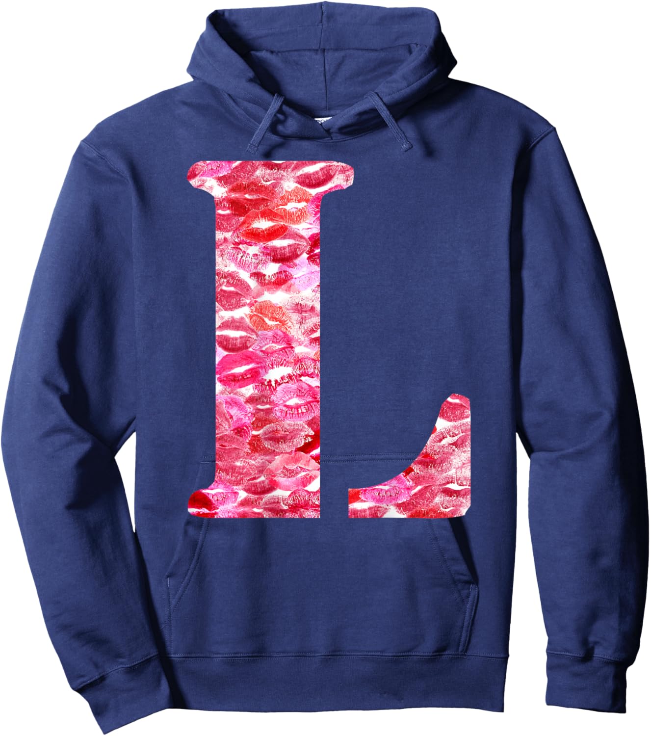 Back Print Only - Lipstick Kisses For Boyfriend Letter L , Black, S Hoodie - Hoodie | Navy